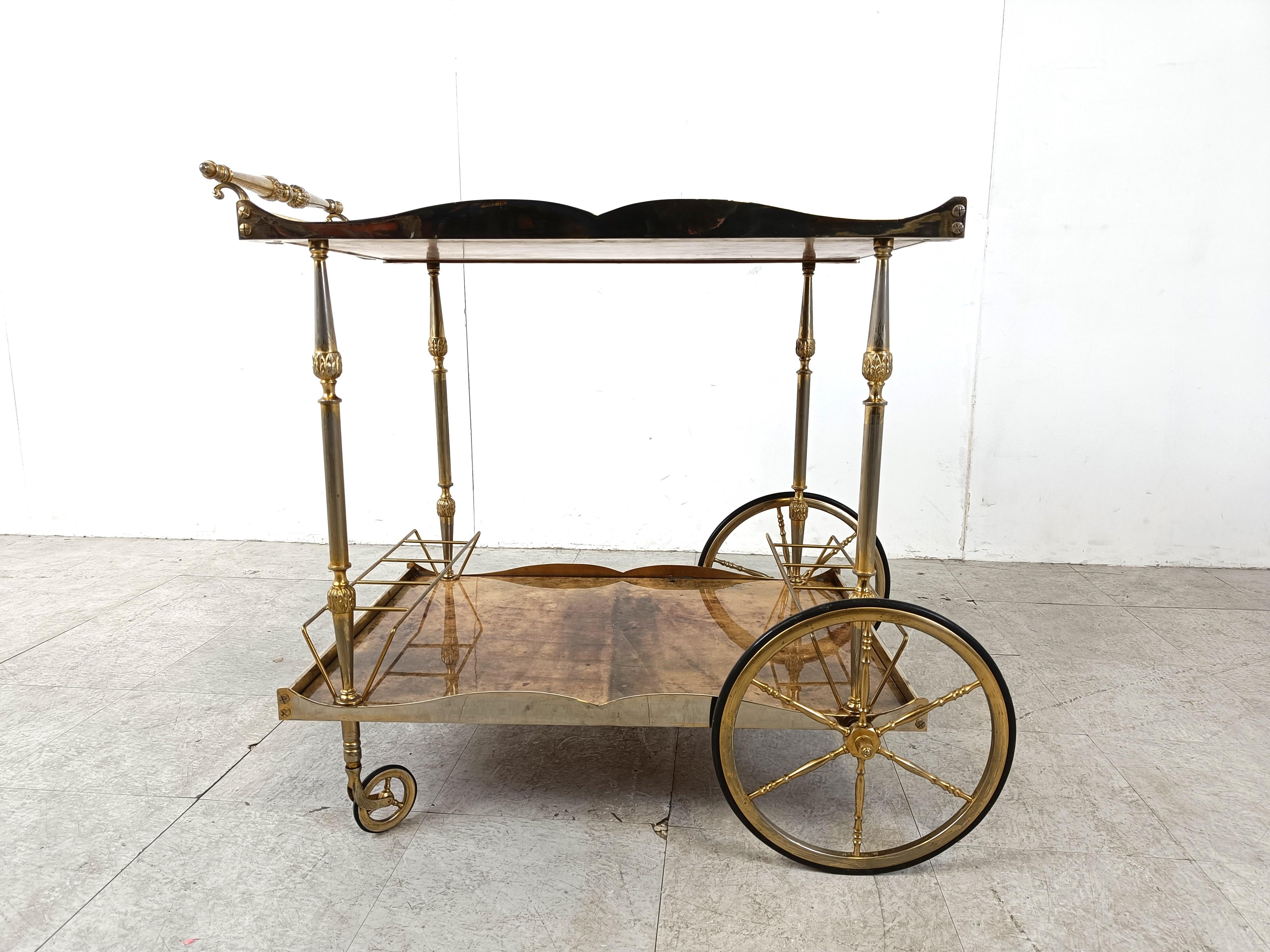 Metal Italian Lacquered Goatskin / Parchment Serving Bar Cart by Aldo Tura, 1960s