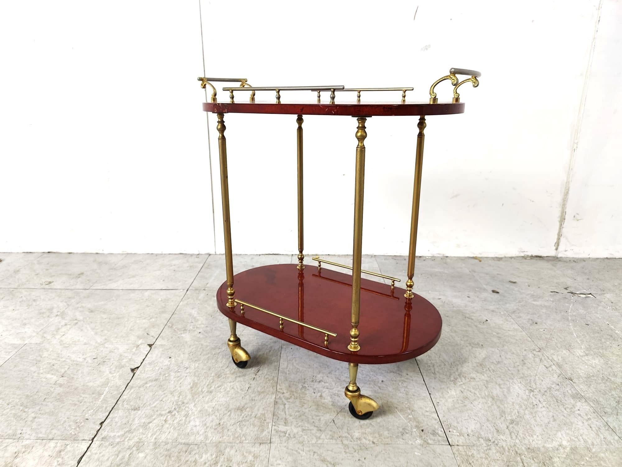 Italian Lacquered Goatskin / Parchment Serving Bar Cart by Aldo Tura, 1960s For Sale 1