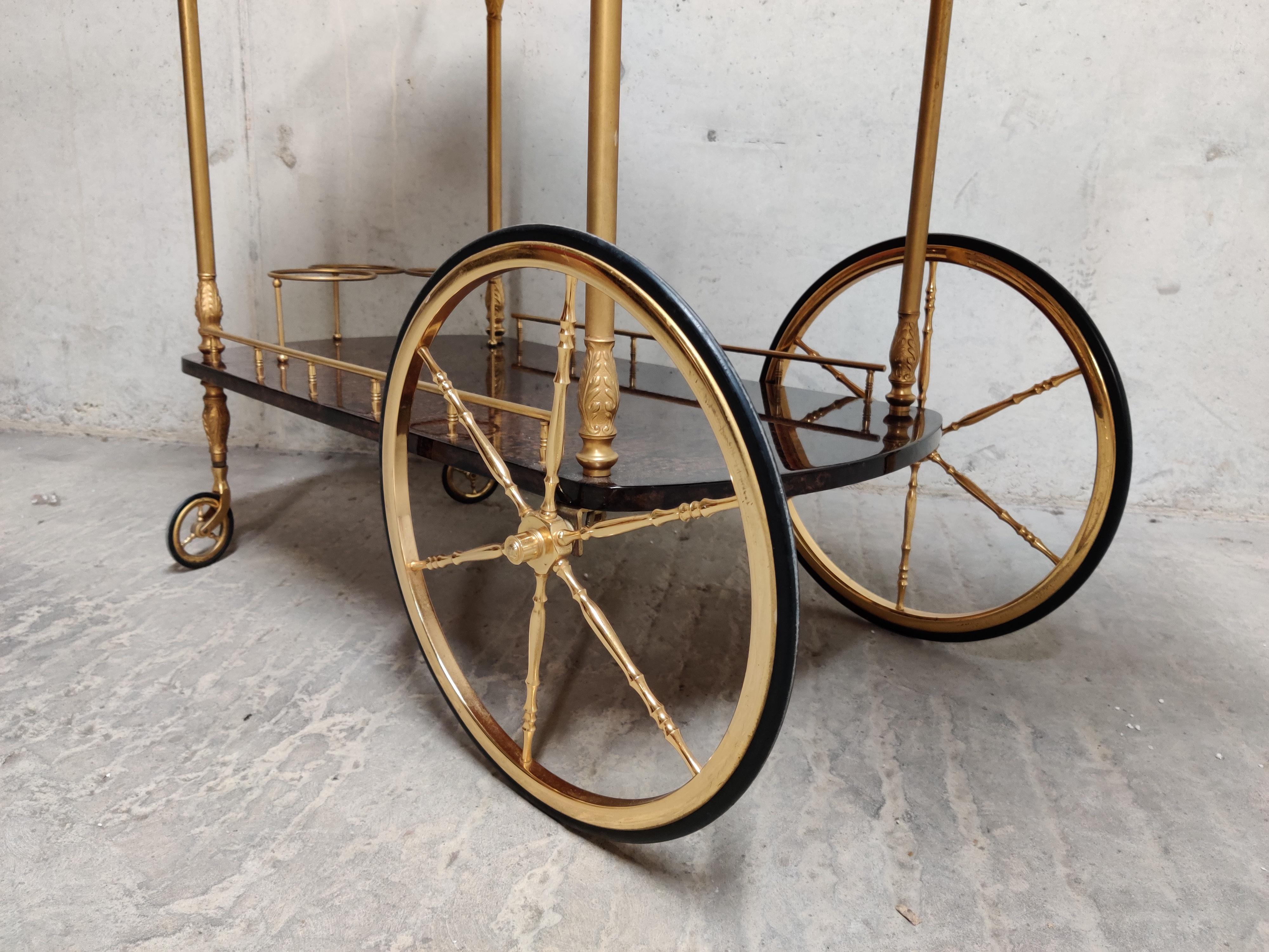Italian Lacquered Goatskin / Parchment Serving Bar Cart by Aldo Tura, 1960s 2