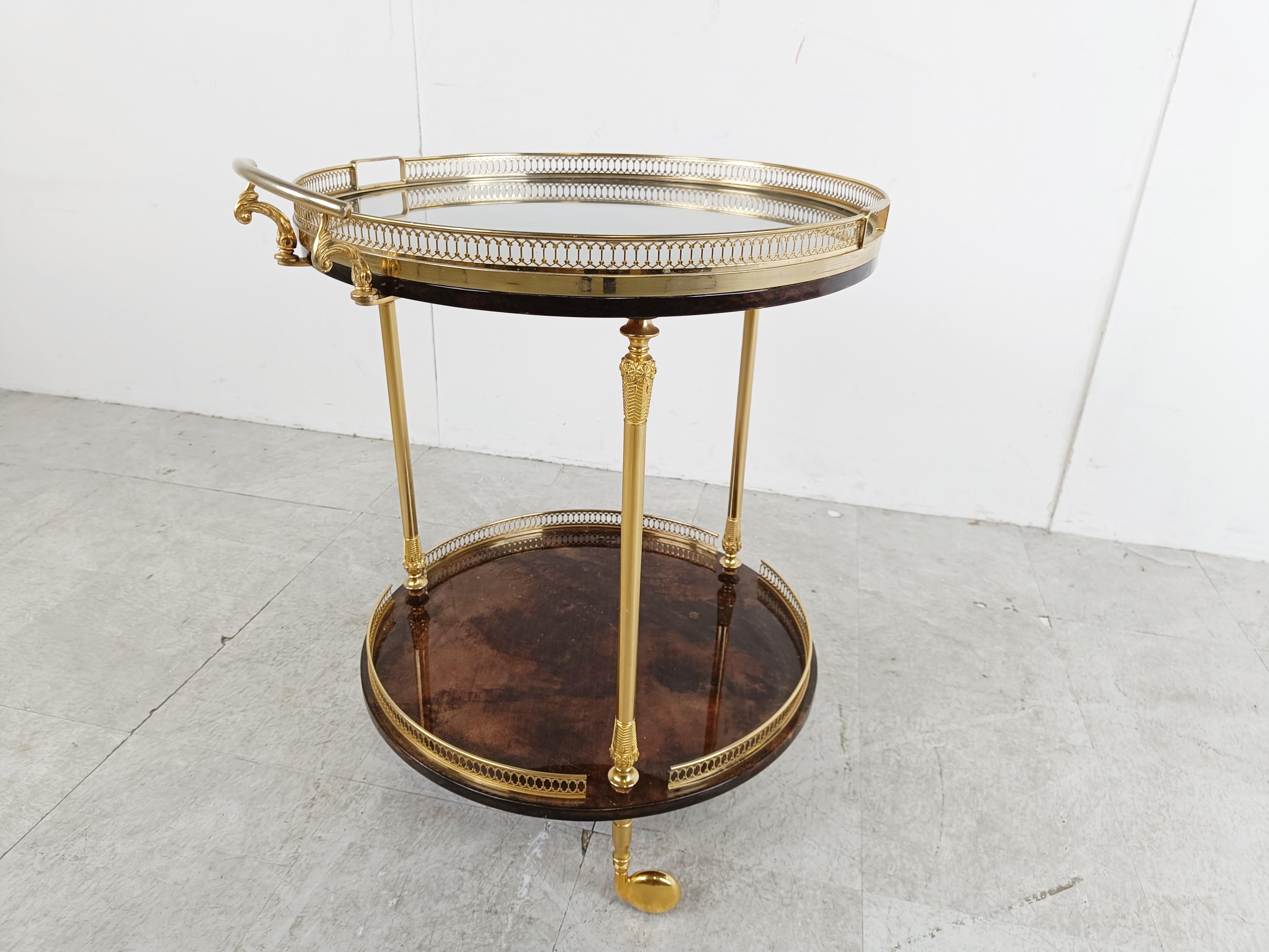 Italian Lacquered Goatskin / Parchment Serving Bar Cart by Aldo Tura, 1960s 1