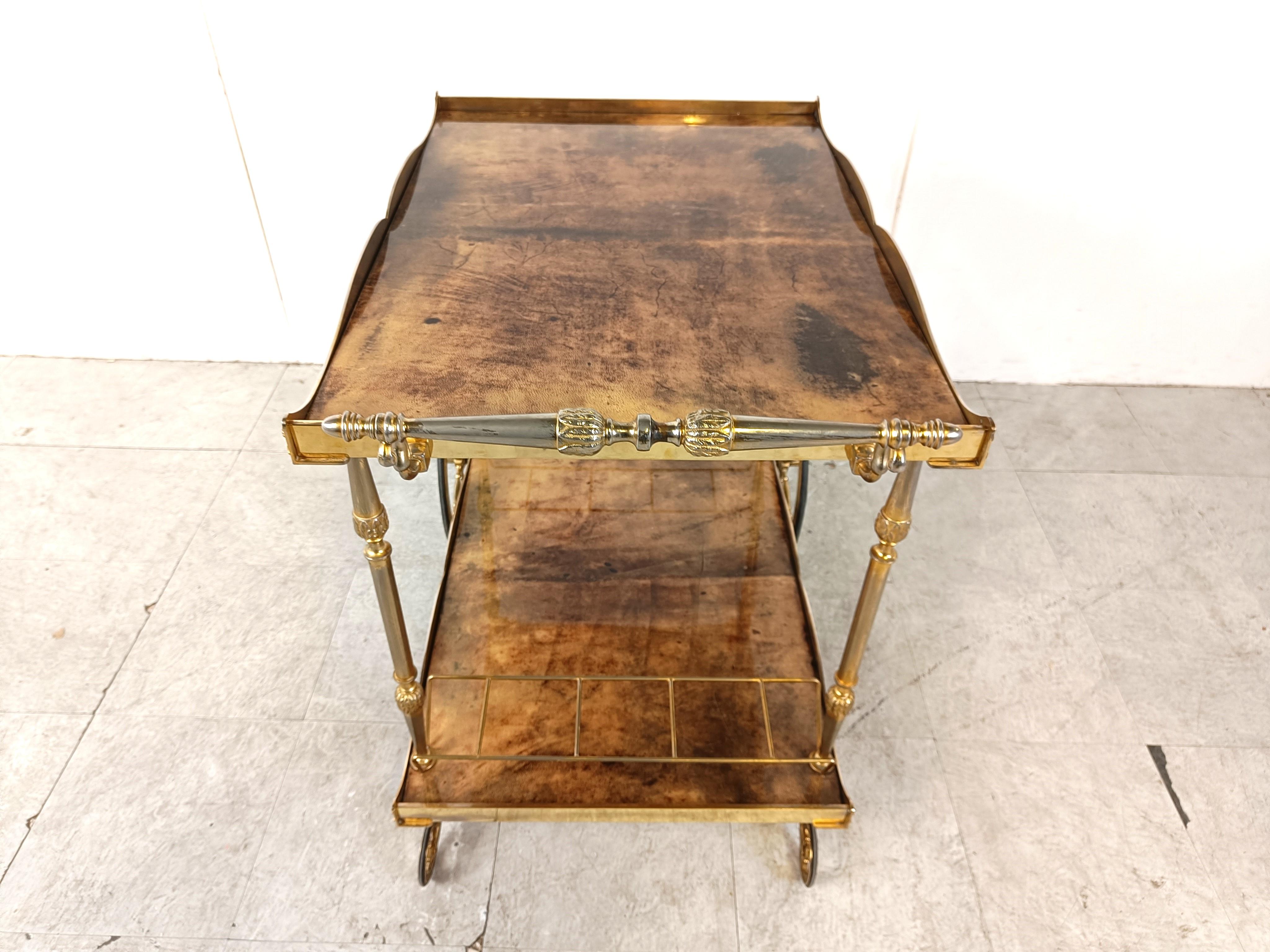 Italian Lacquered Goatskin / Parchment Serving Bar Cart by Aldo Tura, 1960s 2