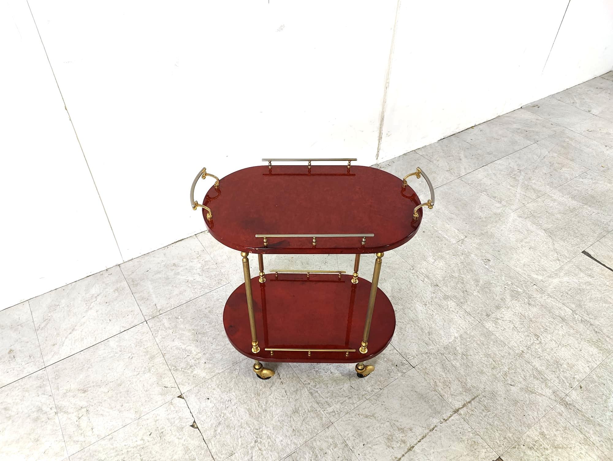 Italian Lacquered Goatskin / Parchment Serving Bar Cart by Aldo Tura, 1960s For Sale 2