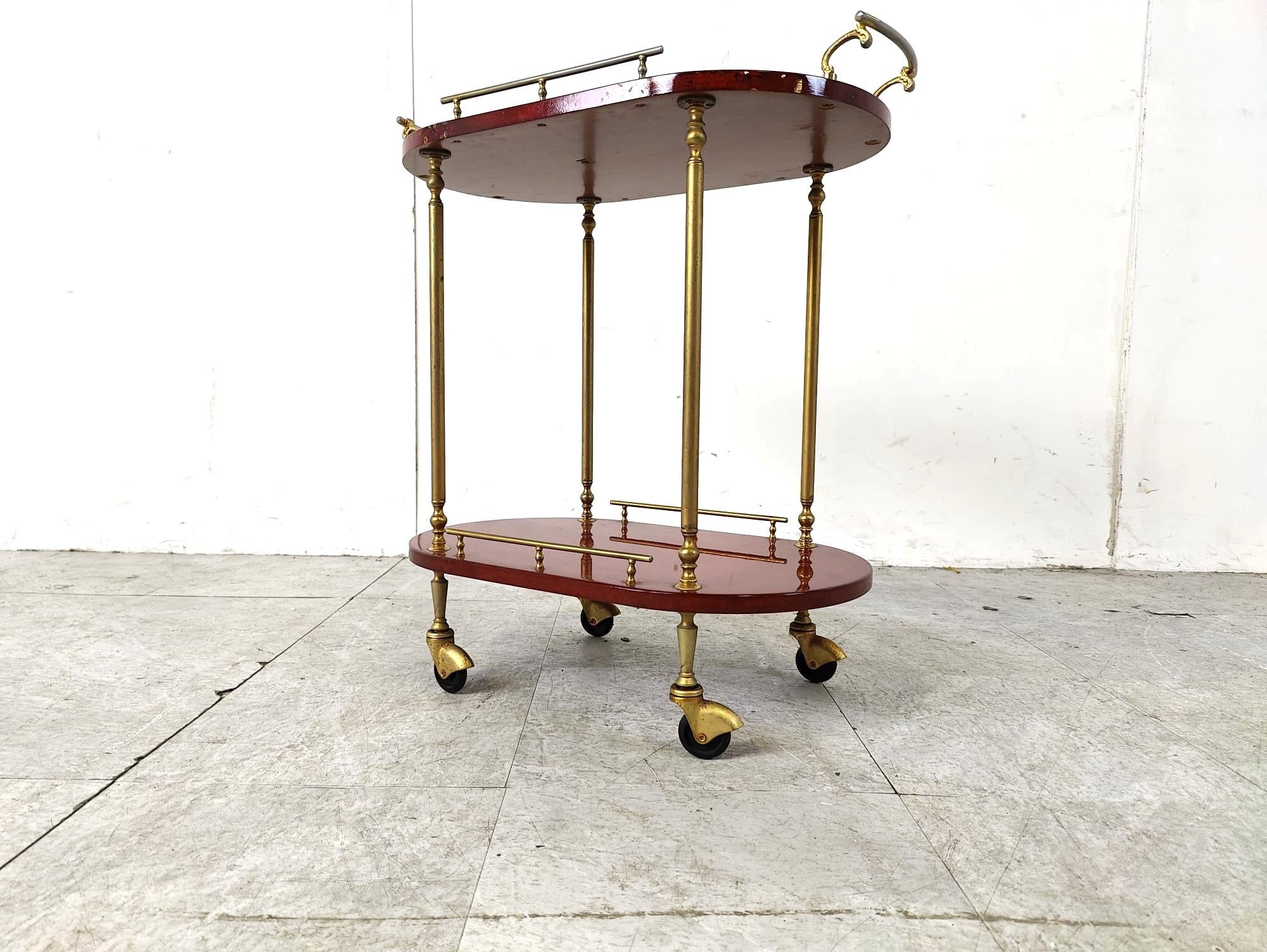 Italian Lacquered Goatskin / Parchment Serving Bar Cart by Aldo Tura, 1960s 3