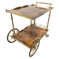 Carrello da bar in pelle di capra e pergamena laccata italiana di Aldo Tura, anni '60