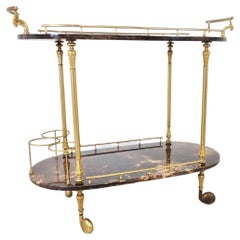 Vintage Italian Lacquered Goatskin / Parchment Serving Bar Cart by Aldo Tura, 1960s