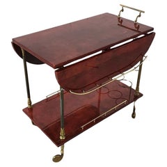 Vintage Italian Lacquered Goatskin / Parchment Serving Bar Cart by Aldo Tura, 1960s