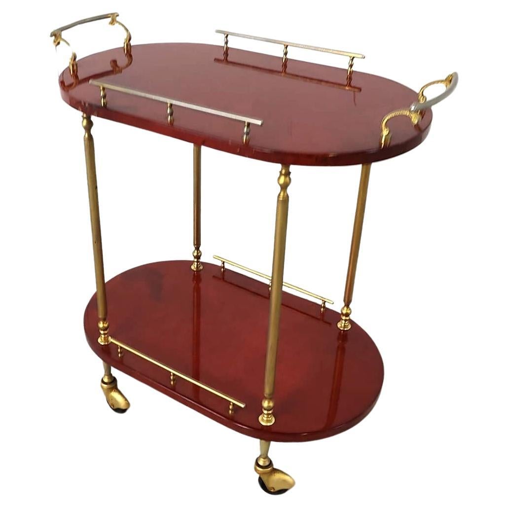 Italian Lacquered Goatskin / Parchment Serving Bar Cart by Aldo Tura, 1960s For Sale