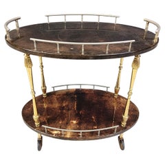 Retro Italian Lacquered Goatskin / Parchment Serving Bar Cart by Aldo Tura, 1960s