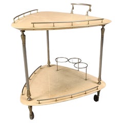 Carrito de bar italiano de piel de cabra lacada y pergamino de Aldo Tura, años 60