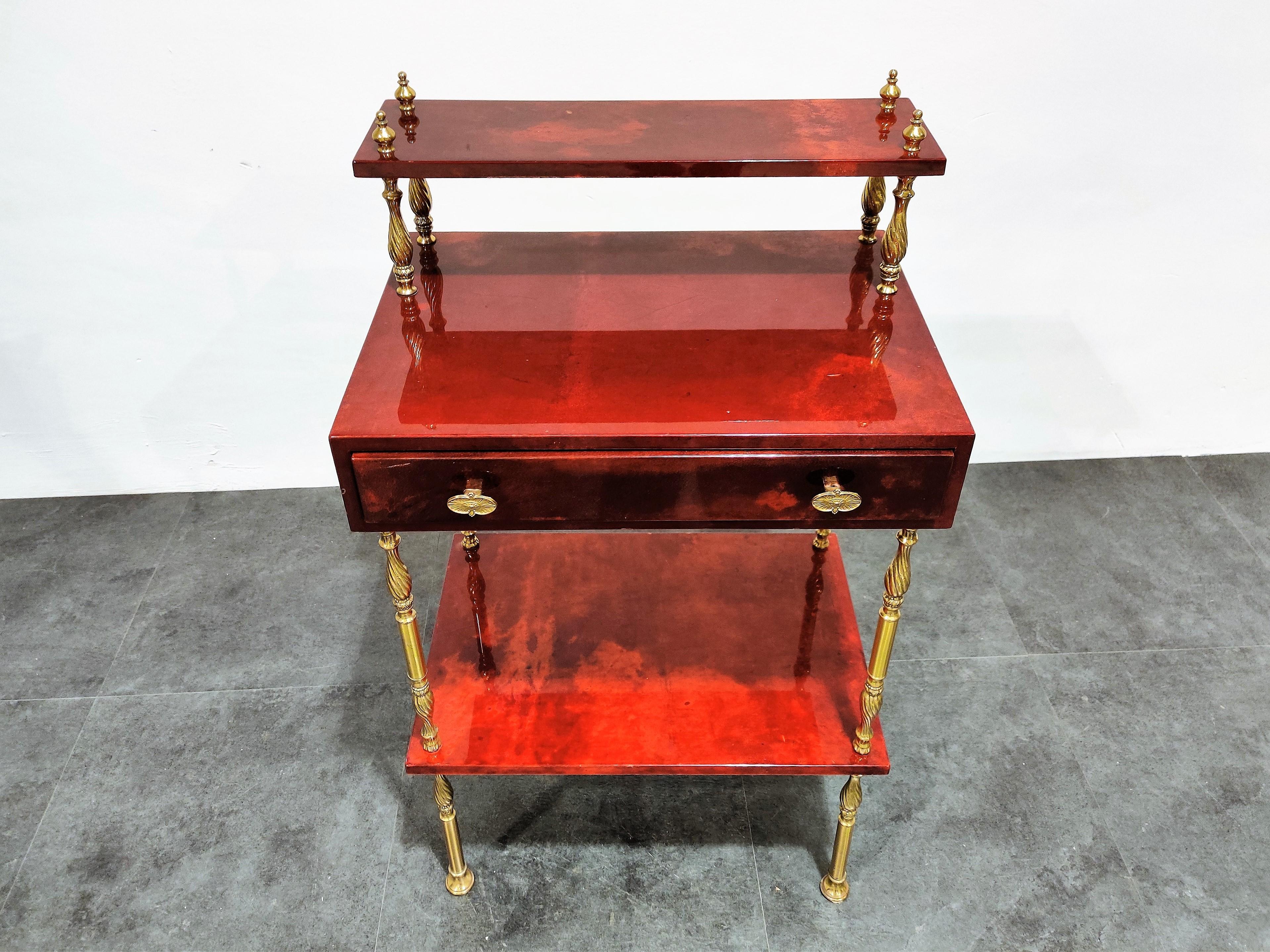 Neoclassical Italian Lacquered Goatskin / Parchment Side Table by Aldo Tura, 1960s