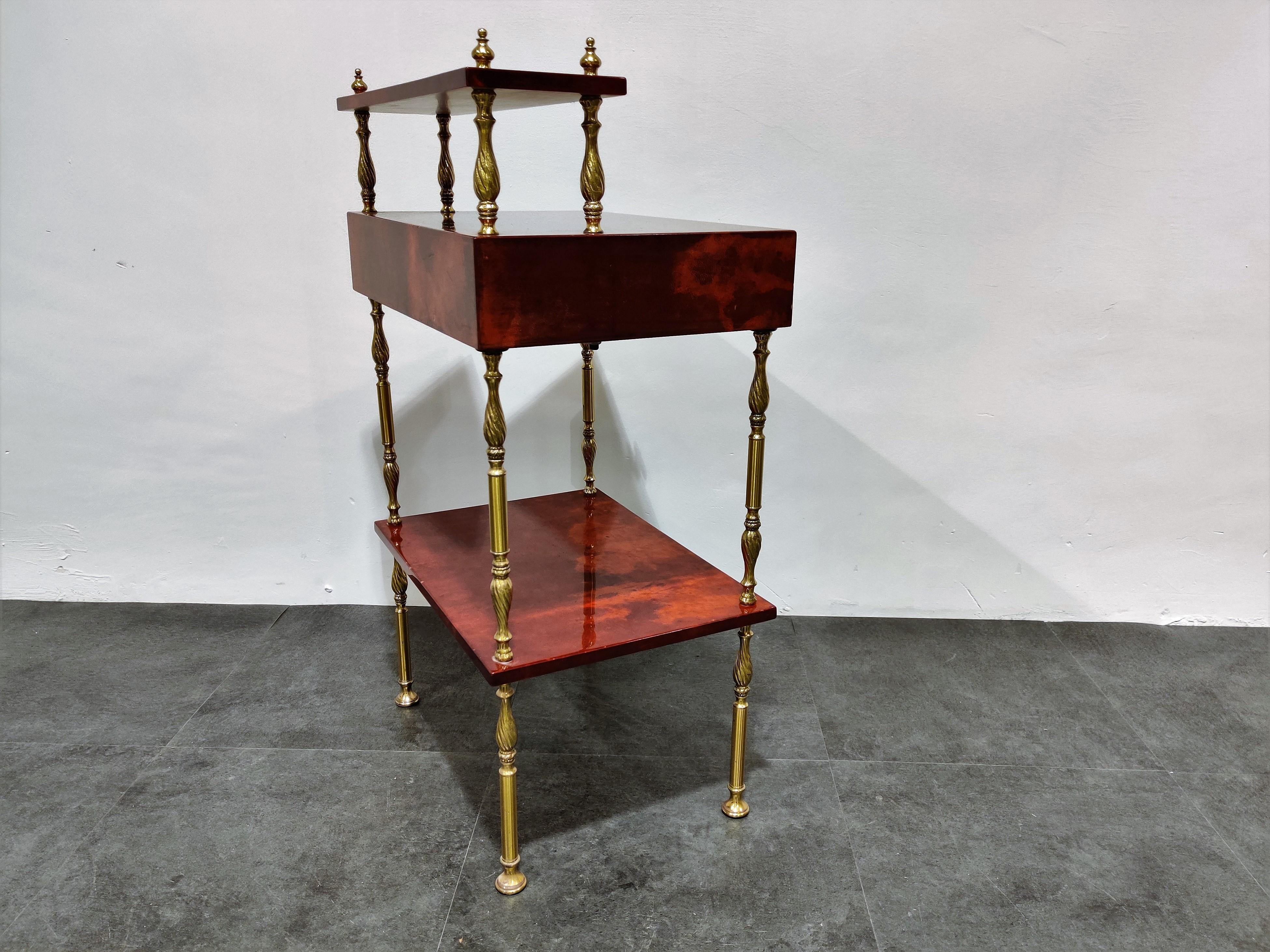 Brass Italian Lacquered Goatskin / Parchment Side Table by Aldo Tura, 1960s