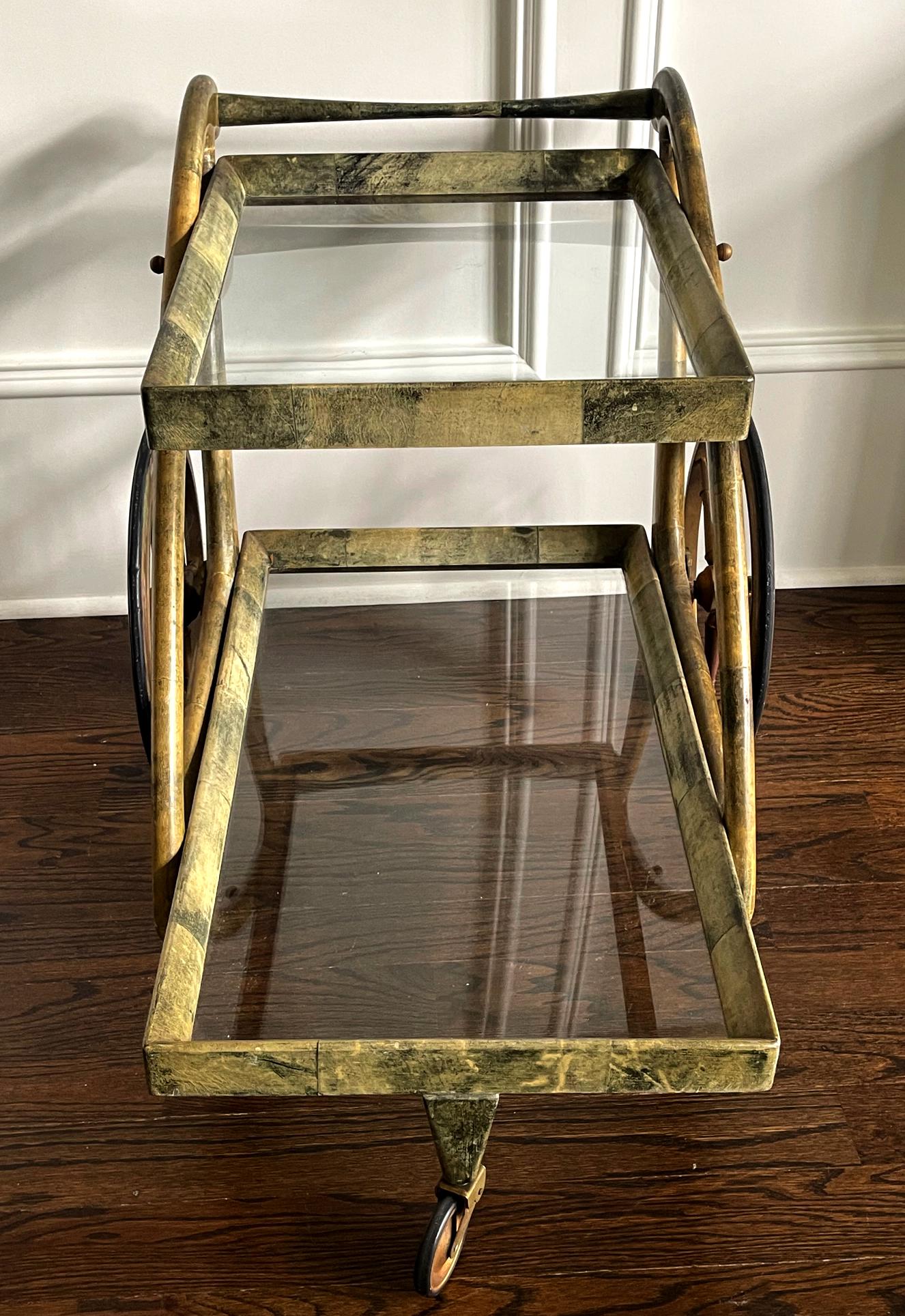 20th Century Italian Lacquered Goatskin Serving Bar Cart by Aldo Tura For Sale