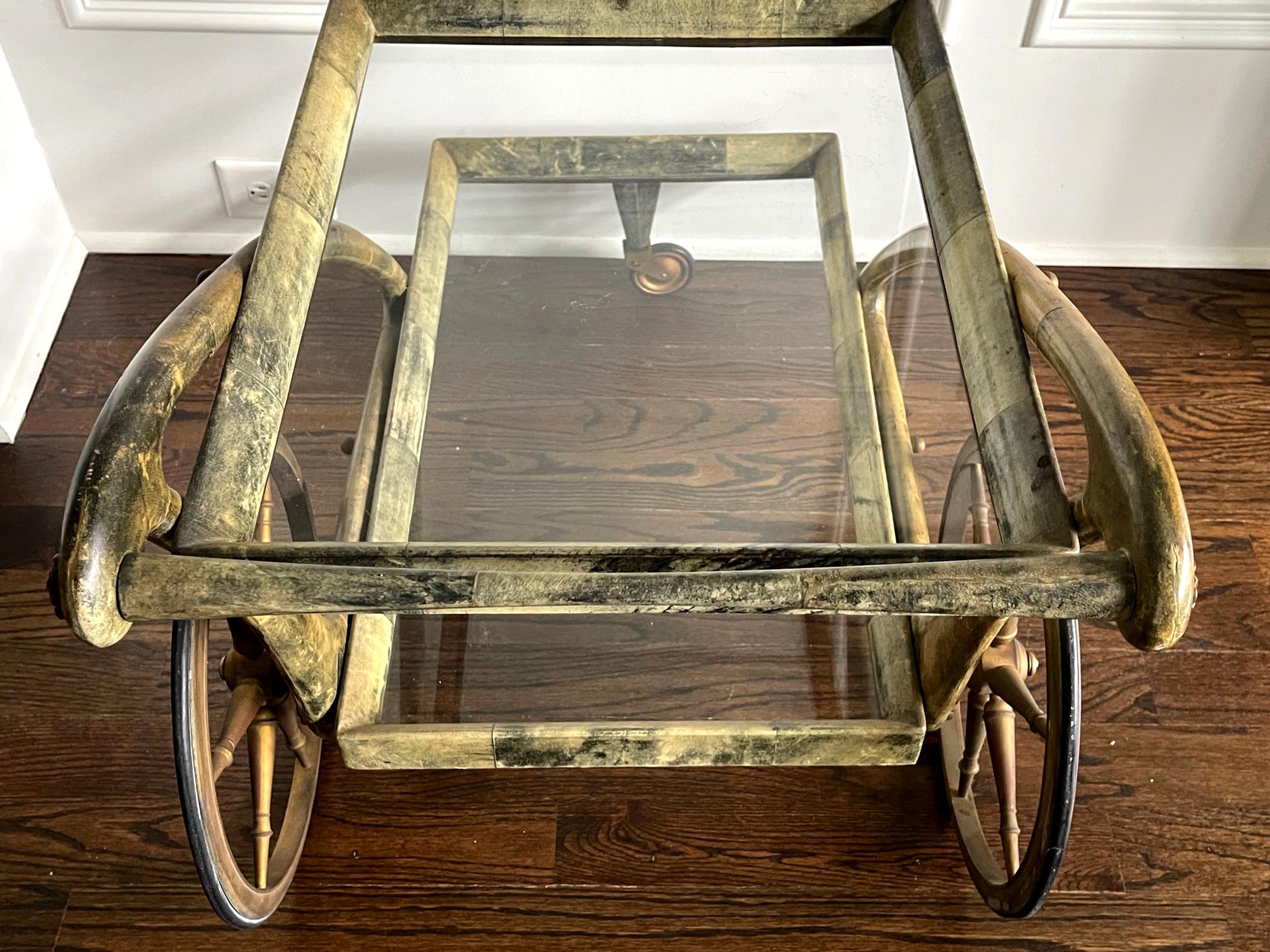 Italian Lacquered Goatskin Serving Bar Cart by Aldo Tura For Sale 3