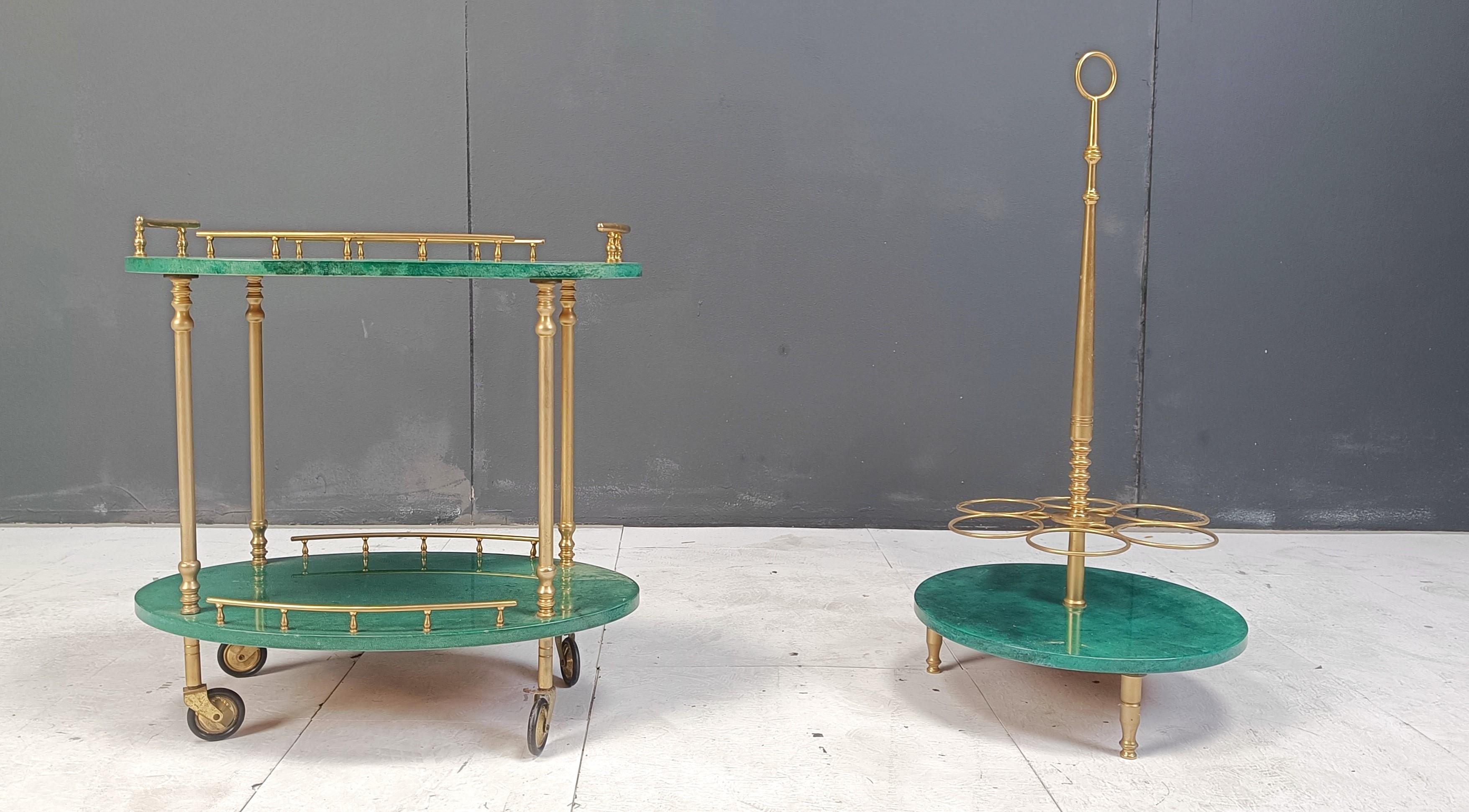 Piel de cabra italiana lacada  Carrito de bar y botellero de vino de Aldo Tura Italiano en venta
