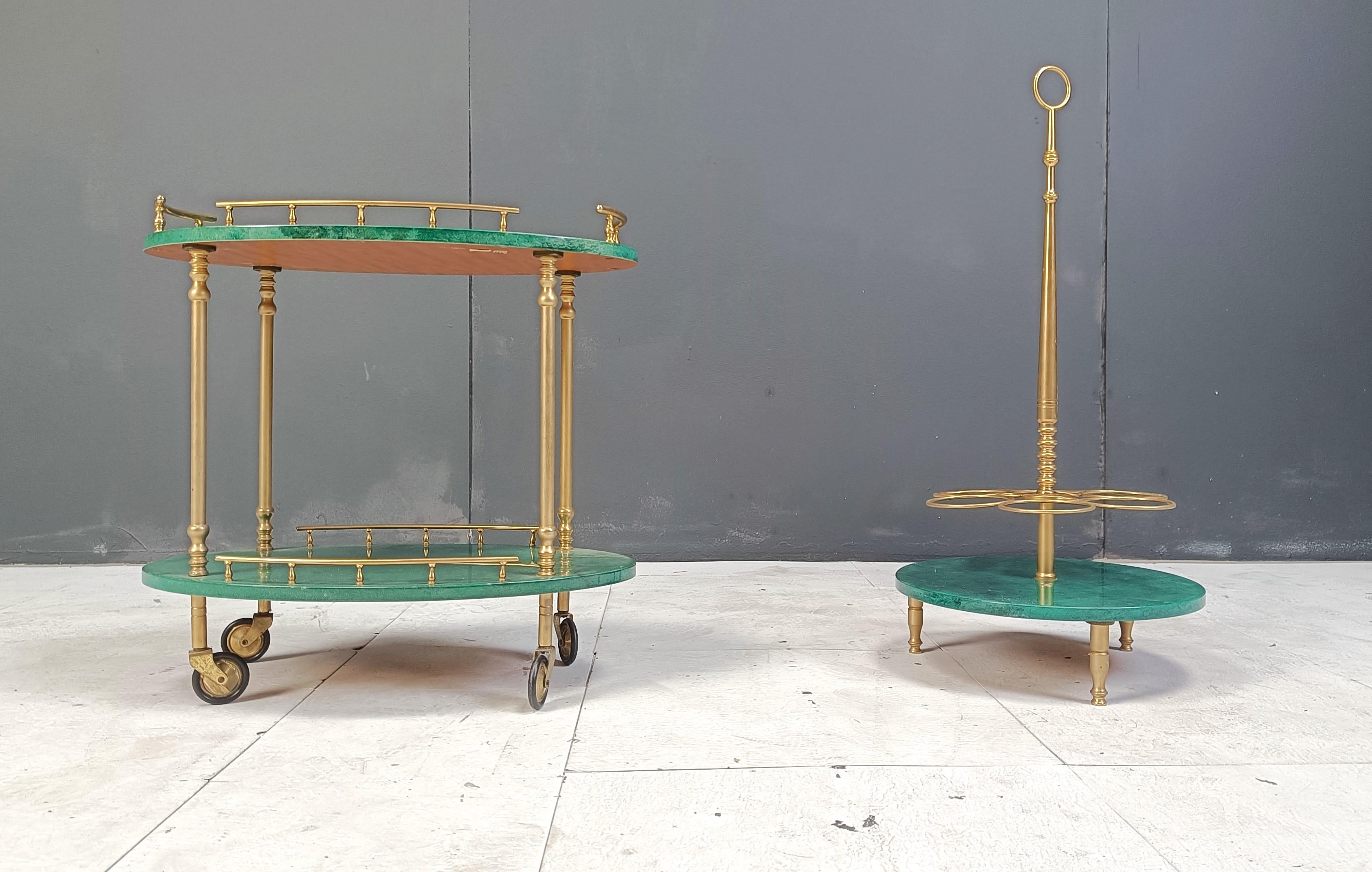 Piel de cabra italiana lacada  Carrito de bar y botellero de vino de Aldo Tura en Bueno estado para la venta en Leuven, Vlaams Gewest