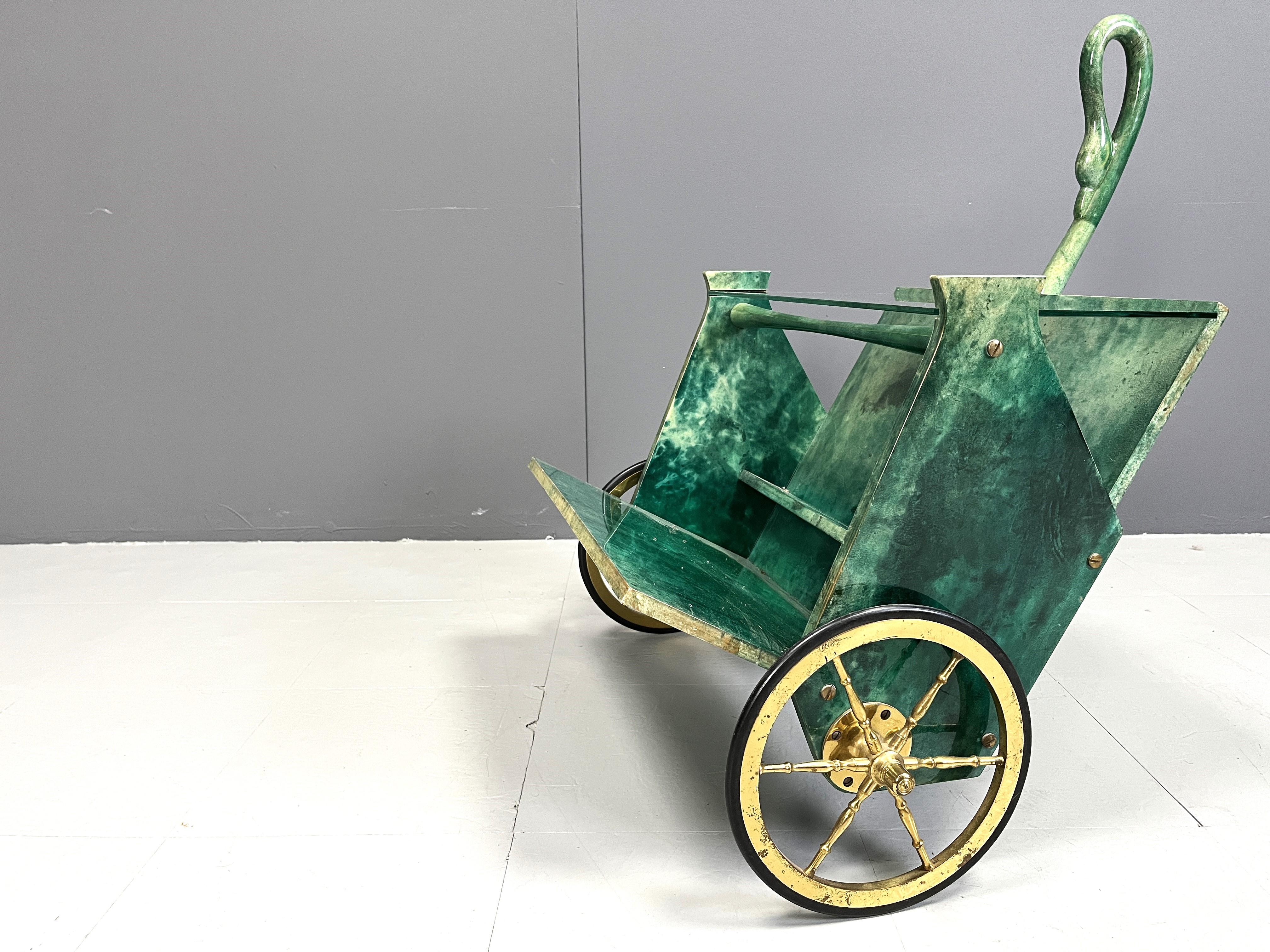 Italian Lacquered Goatskin Swan Bar Cart by Aldo Tura, 1960s For Sale 4