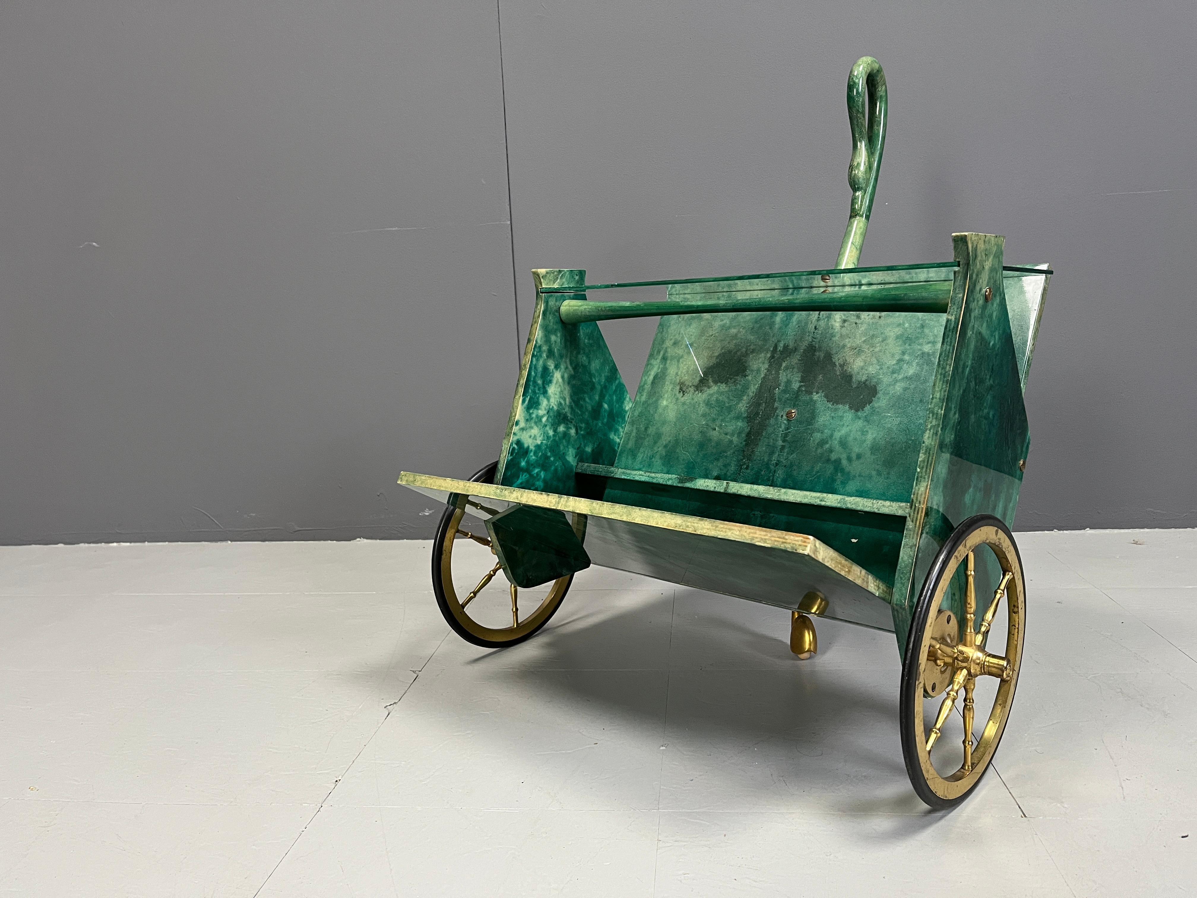 Italian Lacquered Goatskin Swan Bar Cart by Aldo Tura, 1960s For Sale 5