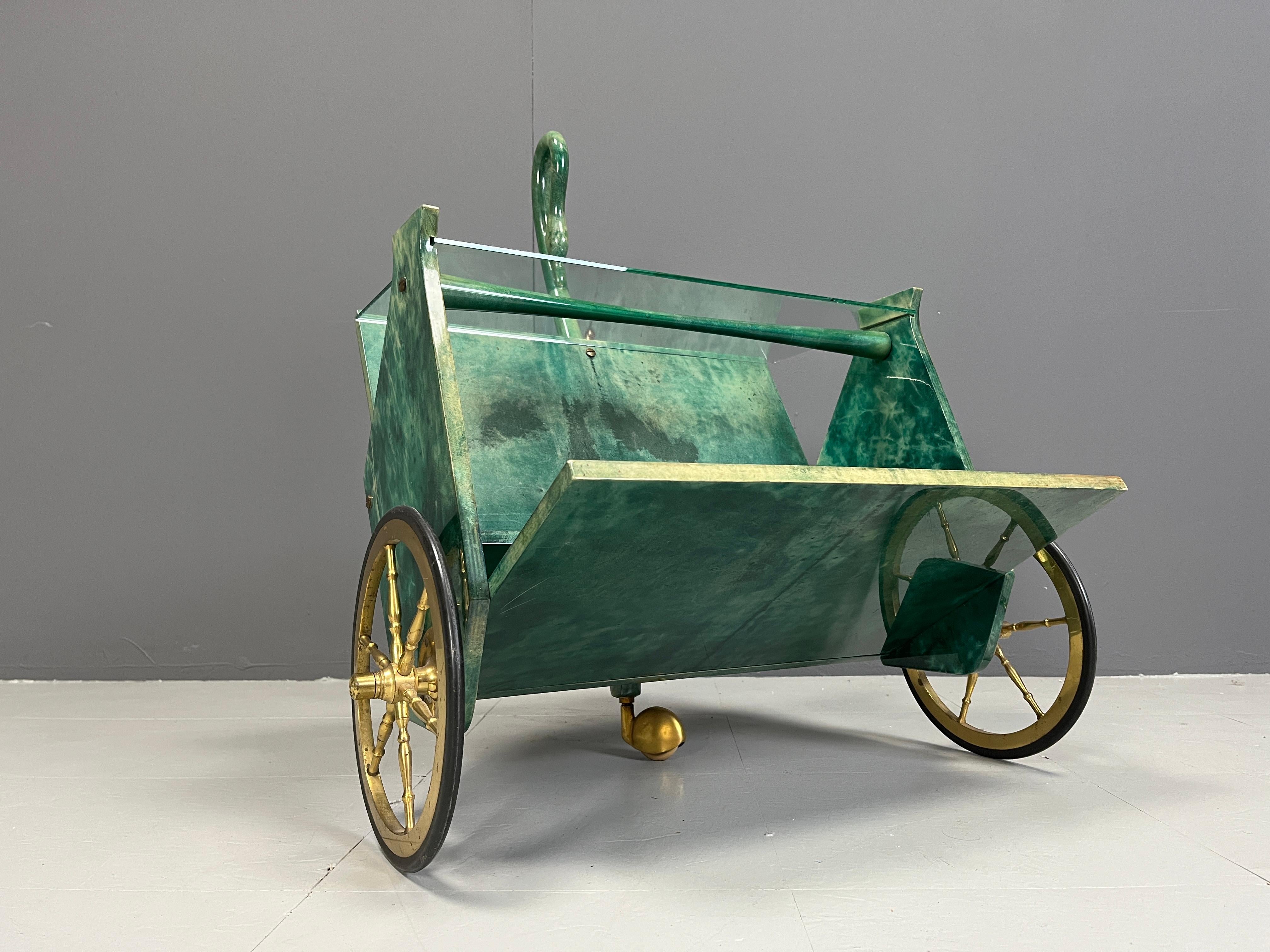 Italian Lacquered Goatskin Swan Bar Cart by Aldo Tura, 1960s For Sale 6