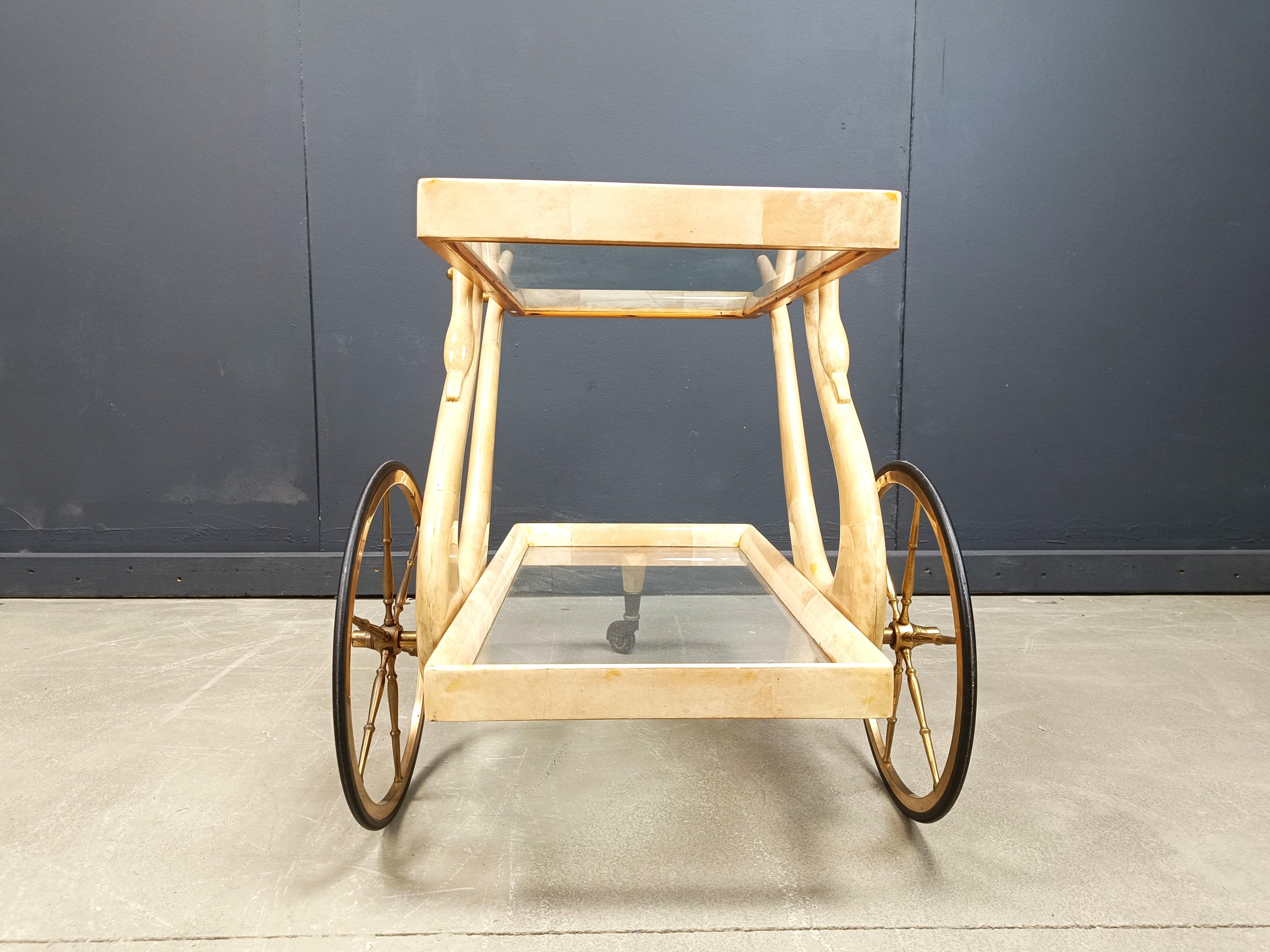 Italian Lacquered Goatskin swan Bar Cart by Aldo Tura, 1960s For Sale 1