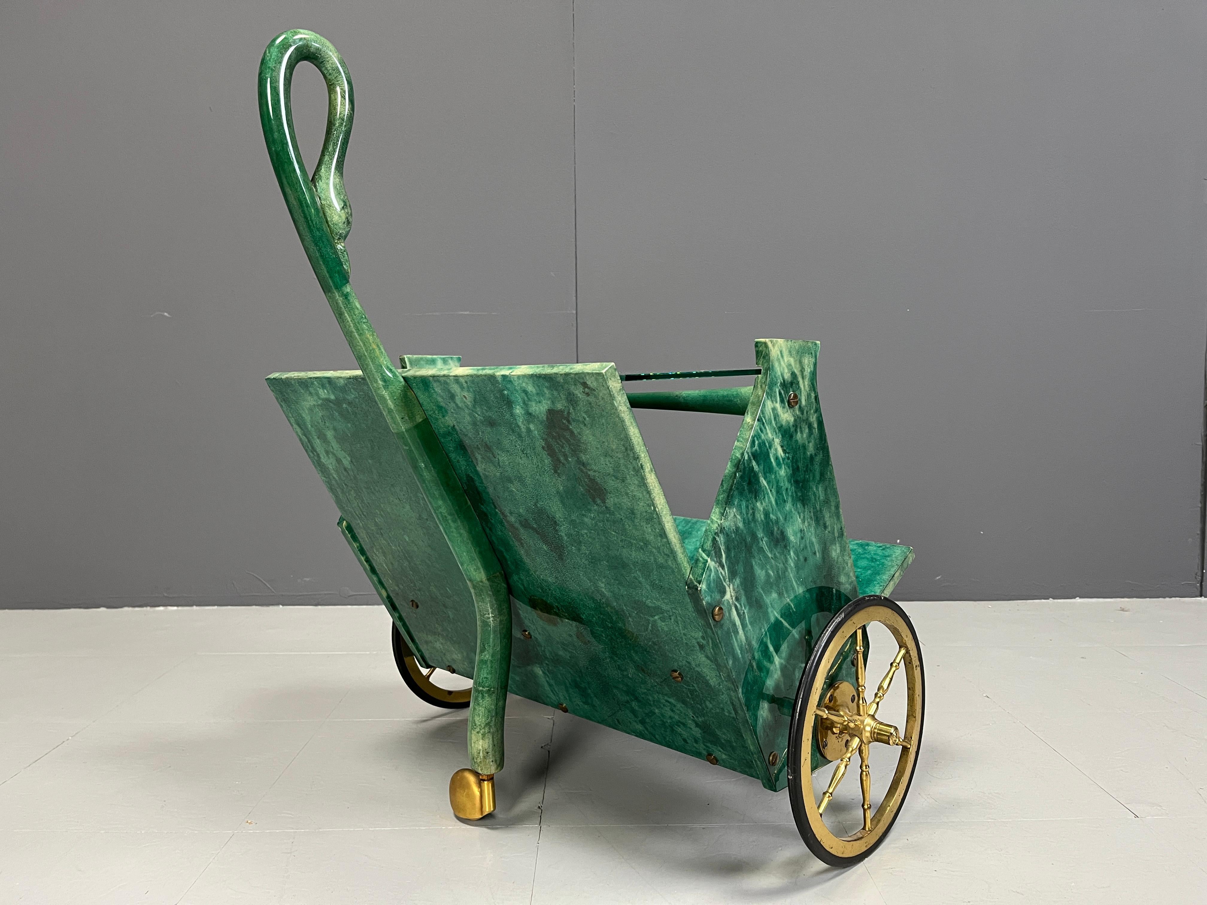 Italian Lacquered Goatskin Swan Bar Cart by Aldo Tura, 1960s For Sale 2