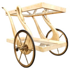 Carrello da bar in pelle di capra laccata italiana di Aldo Tura, anni '60