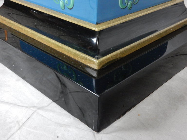 Wood Italian Lacquered Lithographic Foyer Pedestal Table after Piero Fornasetti For Sale