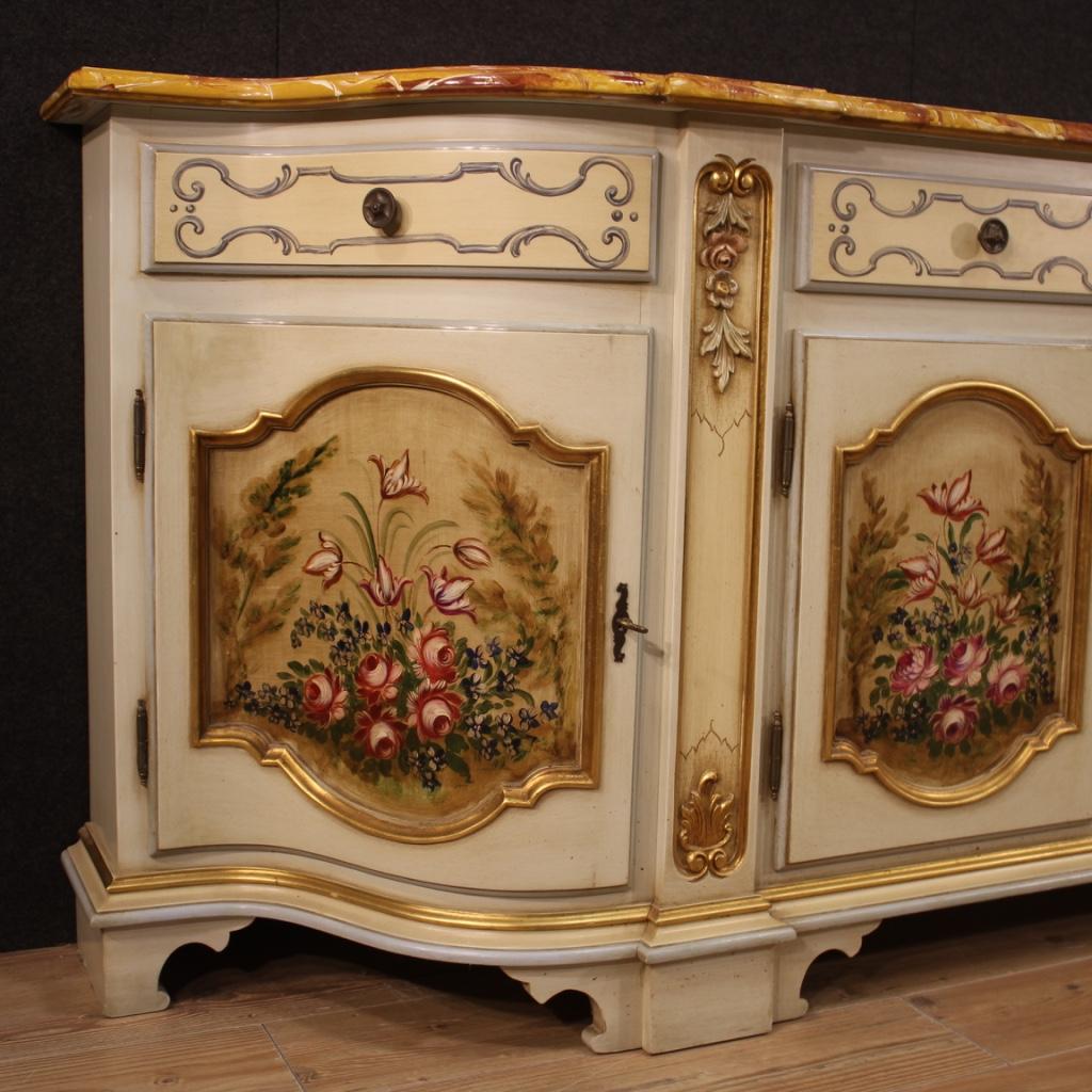 Wood Italian Lacquered, Painted and Gilded Sideboard, 20th Century For Sale