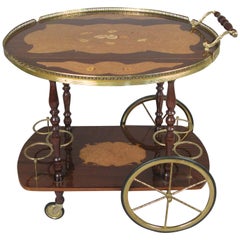 Italian Lacquered Walnut and Brass Bar Cart by Aldo Tura