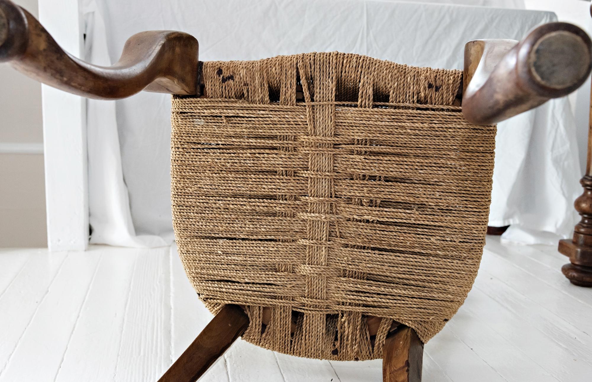 Woven Italian Ladder Back, Cabriolet Leg Chairs with Hoof Feet and Rush Seats   For Sale