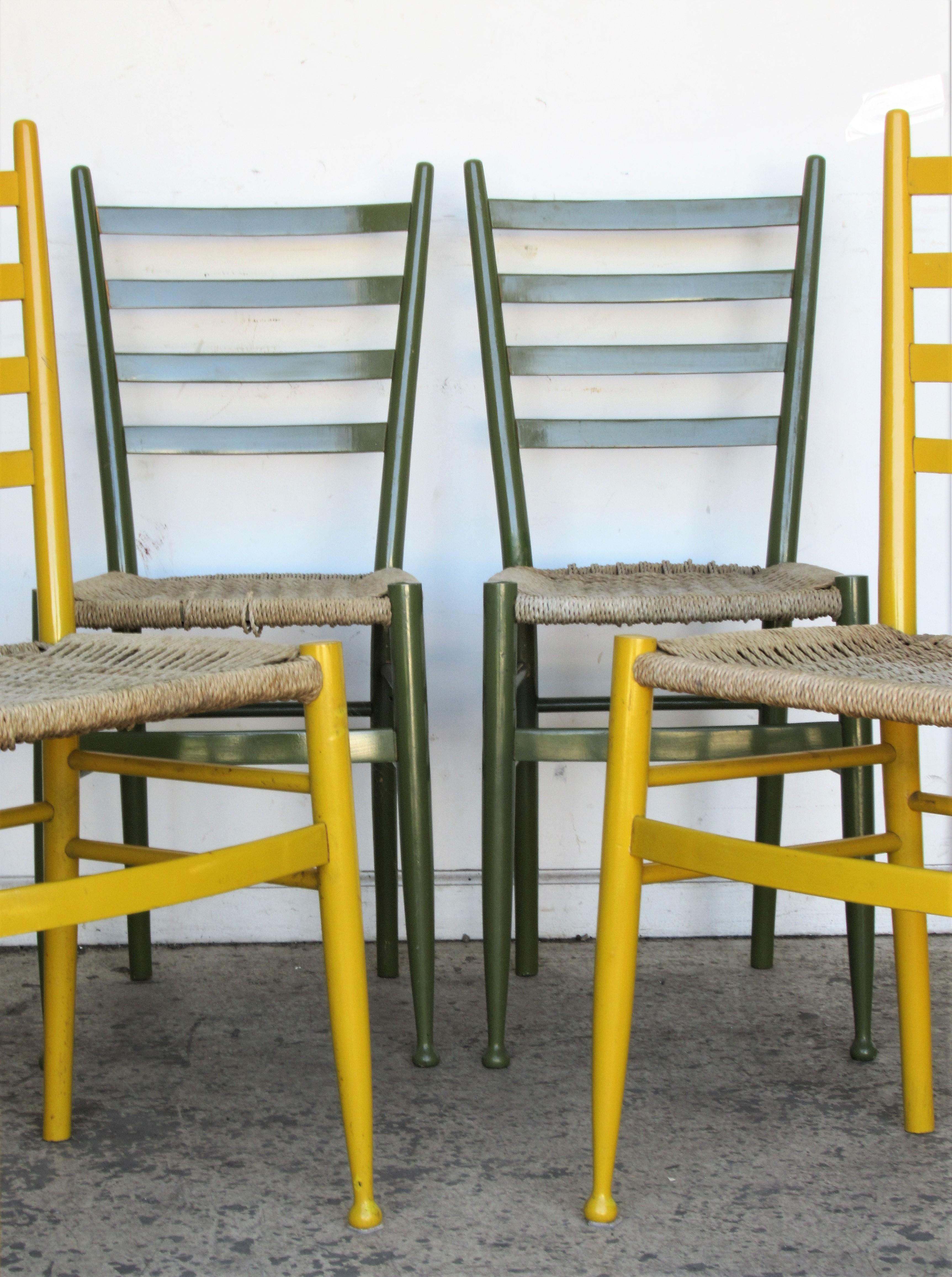 Italian Ladder Back Chairs - Gio Ponti Style In Good Condition In Rochester, NY