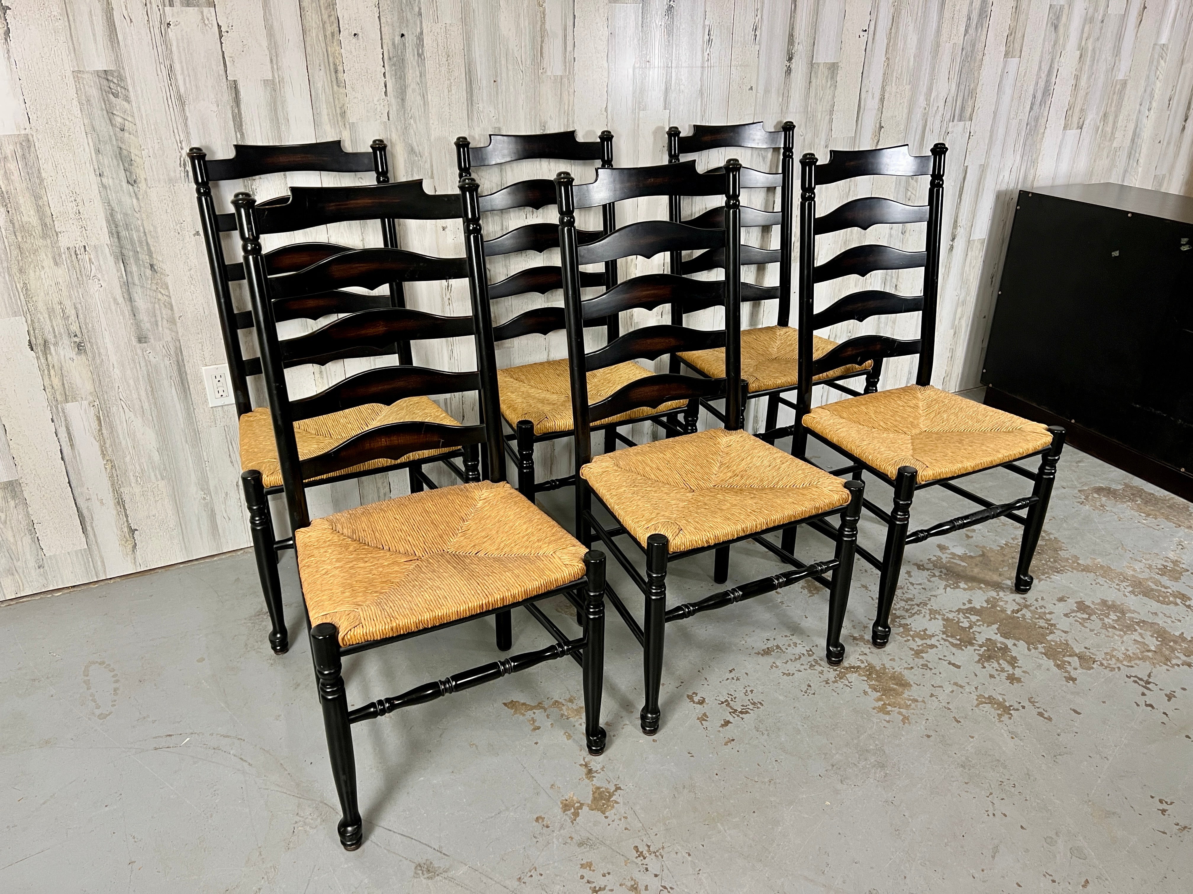 Italian Ladderback Dining Chairs With Rush. Marked Made In Italy.