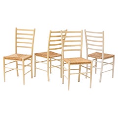 Italian Ladderback Dining Chairs with Woven Rush Seats, S/4