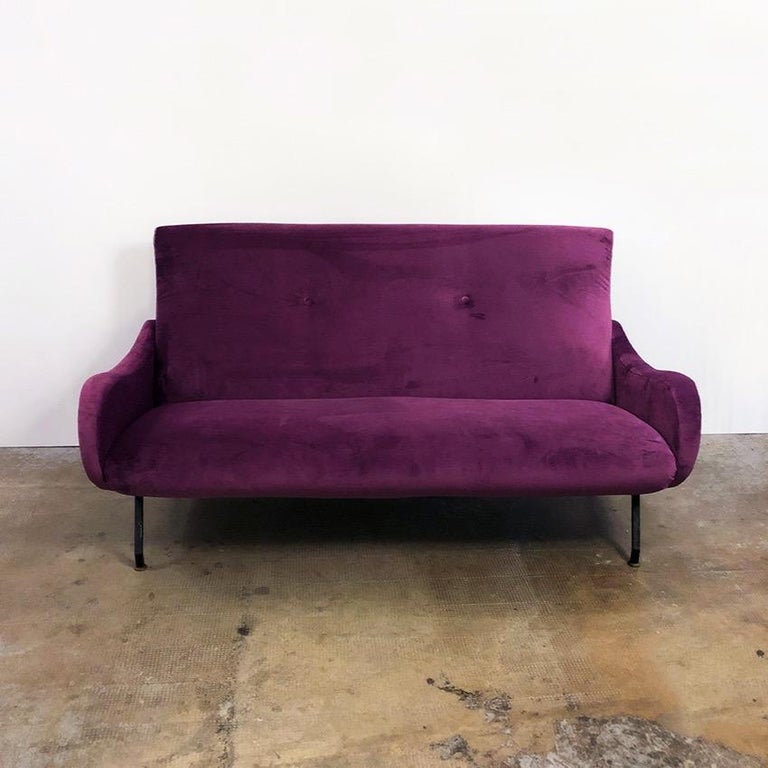 Italian Lady Style Aubergine Purple Velvet Sofa, 1950s For Sale at 1stdibs