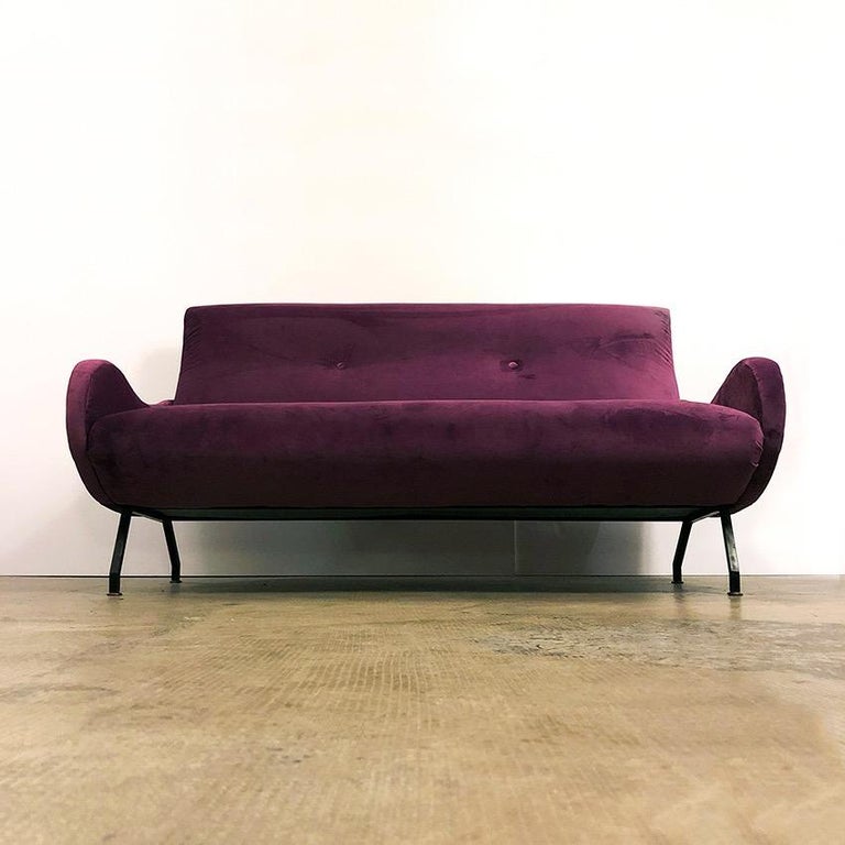 Italian Lady Style Aubergine Purple Velvet Sofa, 1950s For Sale at 1stdibs