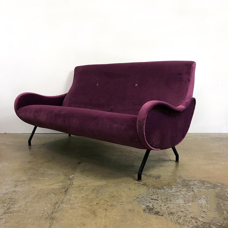 Italian Lady Style Aubergine Purple Velvet Sofa, 1950s For Sale at 1stdibs