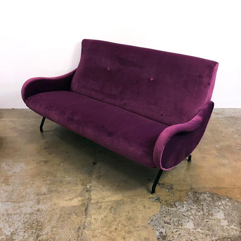Italian Lady Style Aubergine Purple Velvet Sofa, 1950s For Sale at 1stdibs