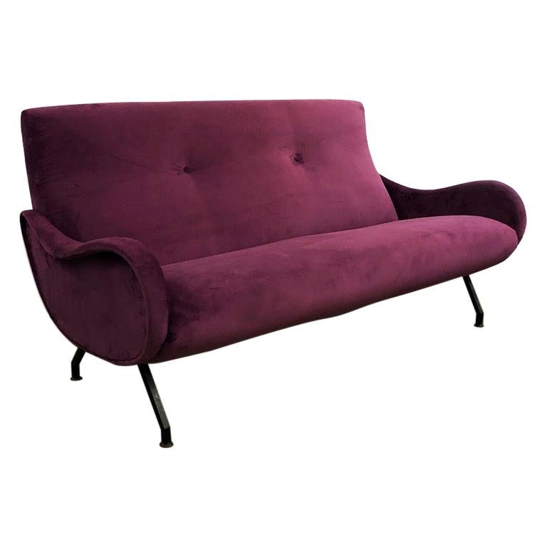 Italian Lady Style Aubergine Purple Velvet Sofa, 1950s
