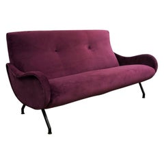 Vintage Italian Lady Style Aubergine Purple Velvet Sofa, 1950s