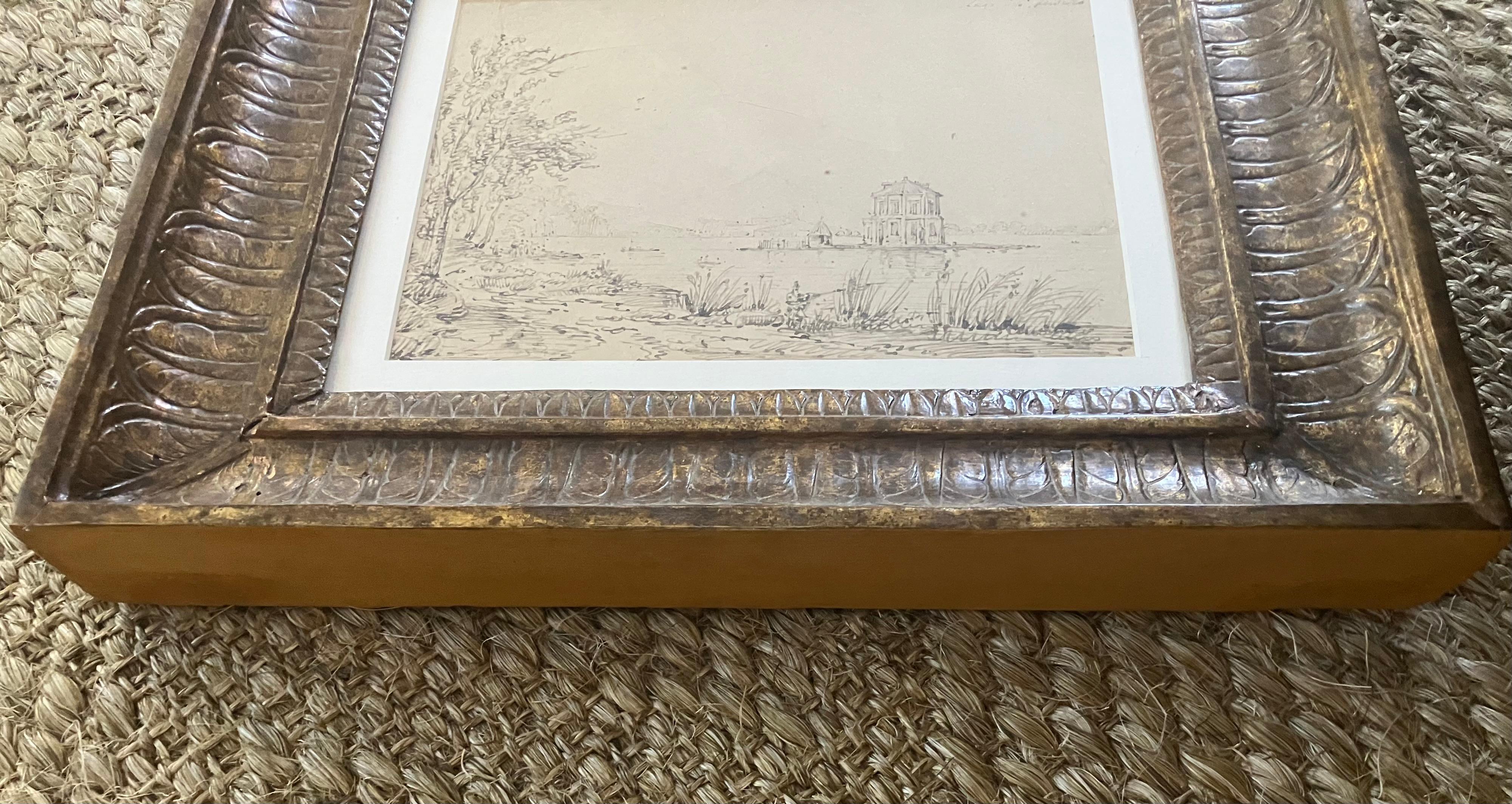 Italian Lake Palace Ink Drawing For Sale 1