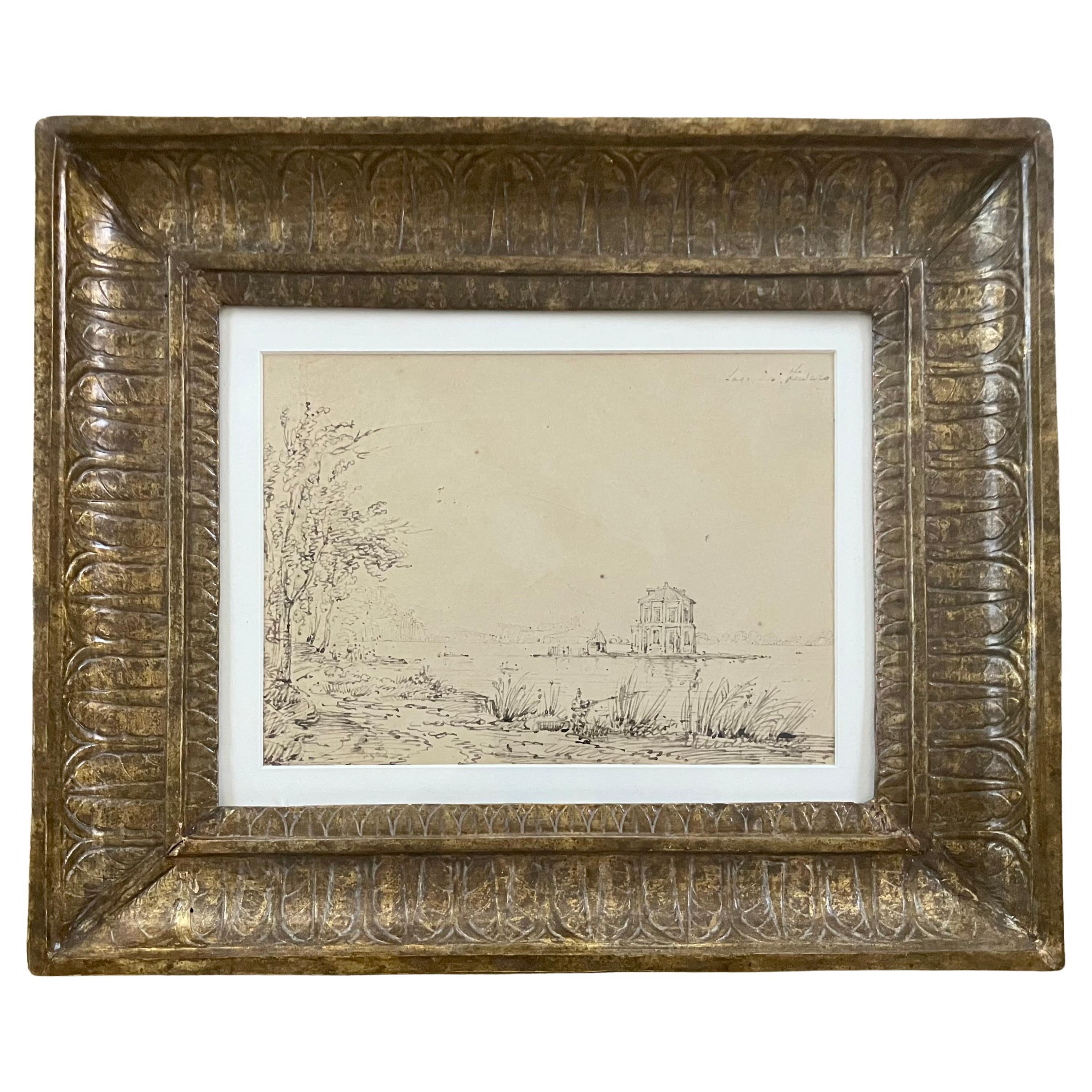 Disegno a inchiostro del Palazzo del Lago Italiano