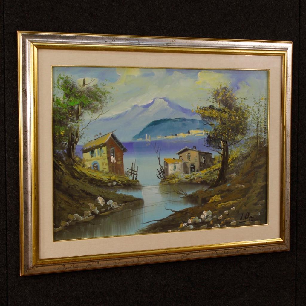 20th Century Oil on Canvas Italian Lake View Signed Painting Landscape, 1970 1