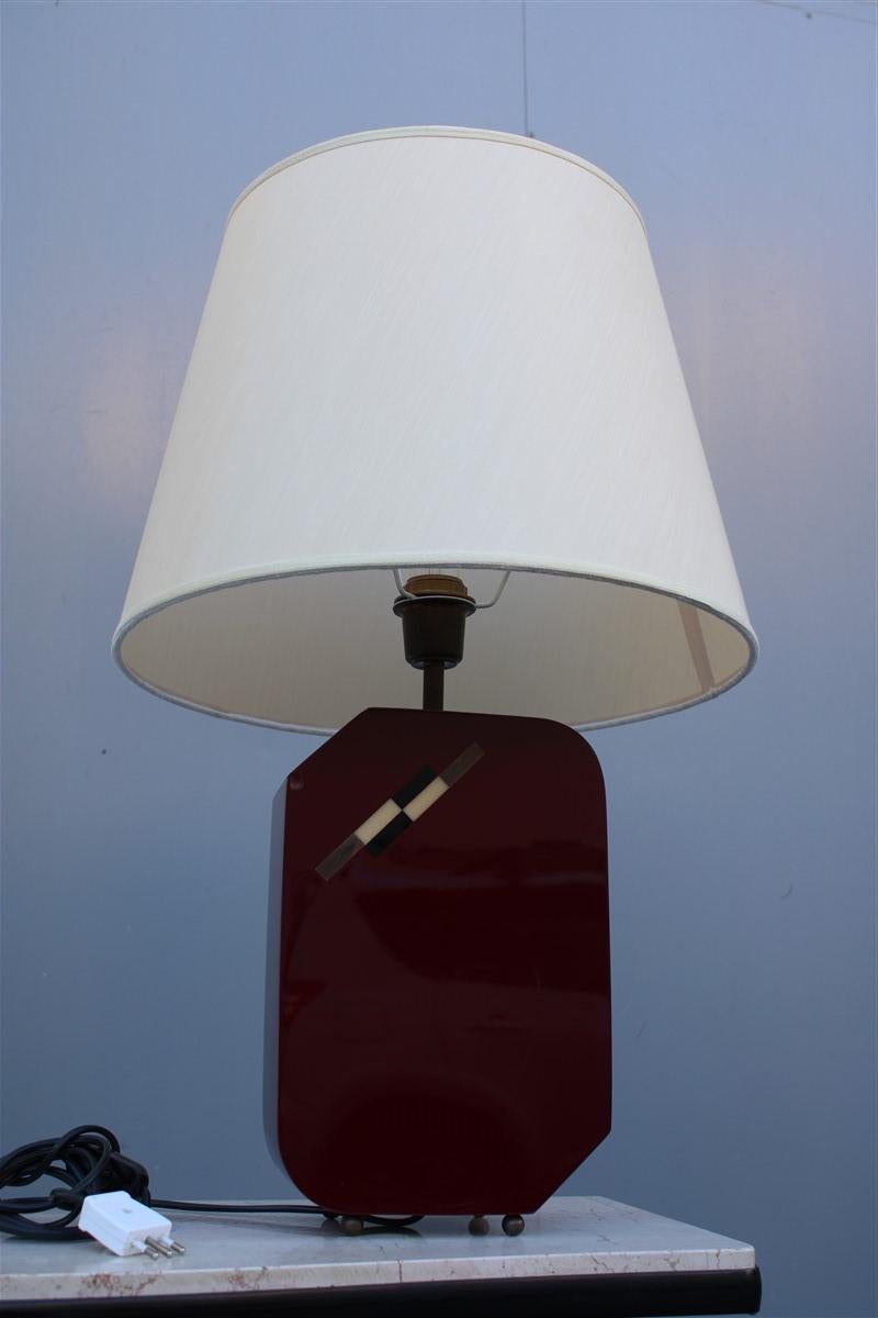Italian Lamp 1970 in Red Bakelite with Dome in white Round Fabric For Sale 6