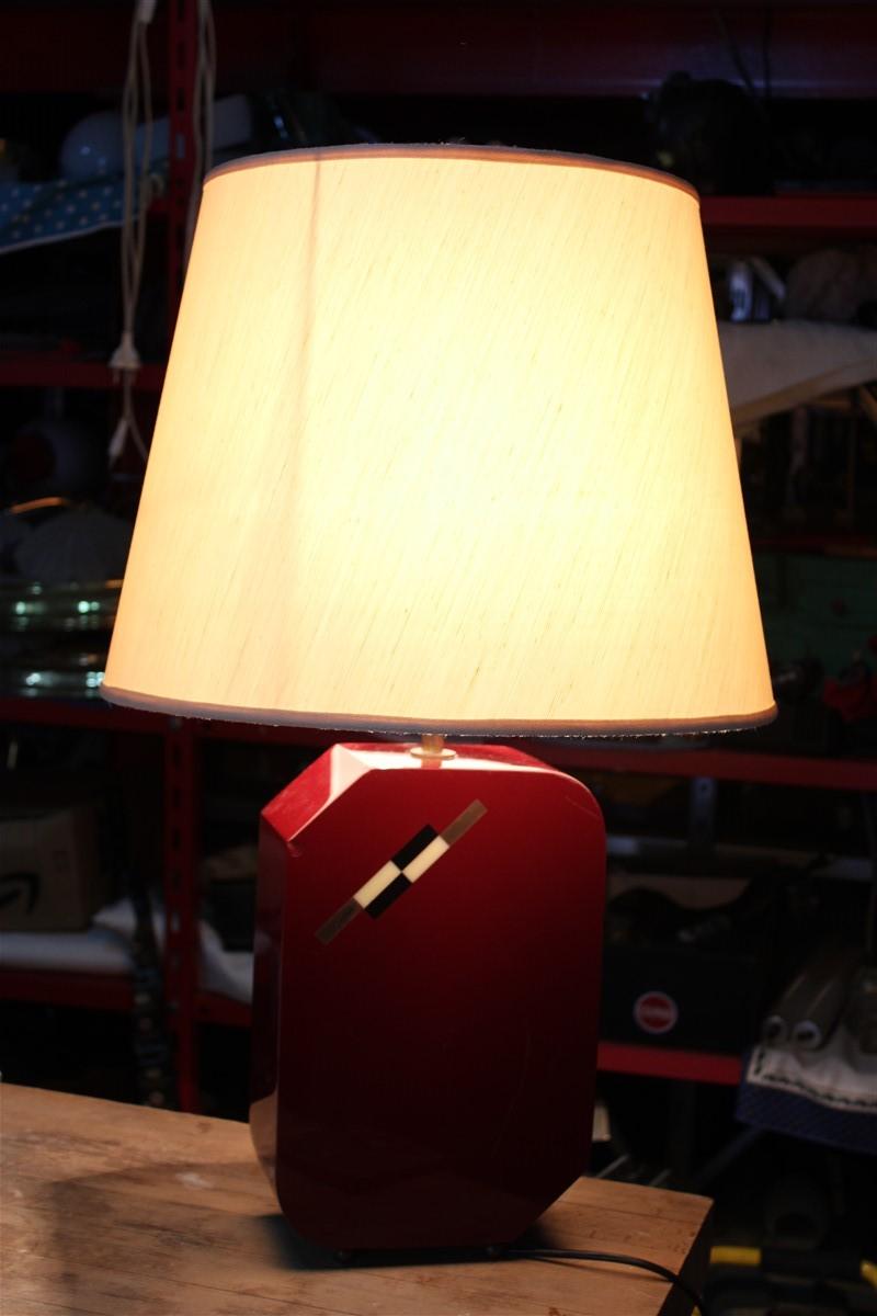 Italian Lamp 1970 in Red Bakelite with Dome in white Round Fabric For Sale 1