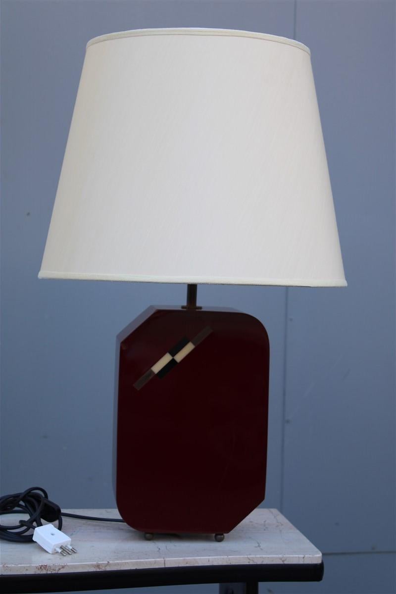 Italian Lamp 1970 in Red Bakelite with Dome in white Round Fabric For Sale 4