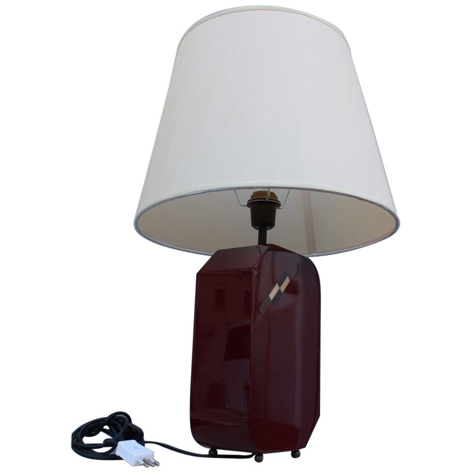 Italian Lamp 1970 in Red Bakelite with Dome in white Round Fabric For Sale