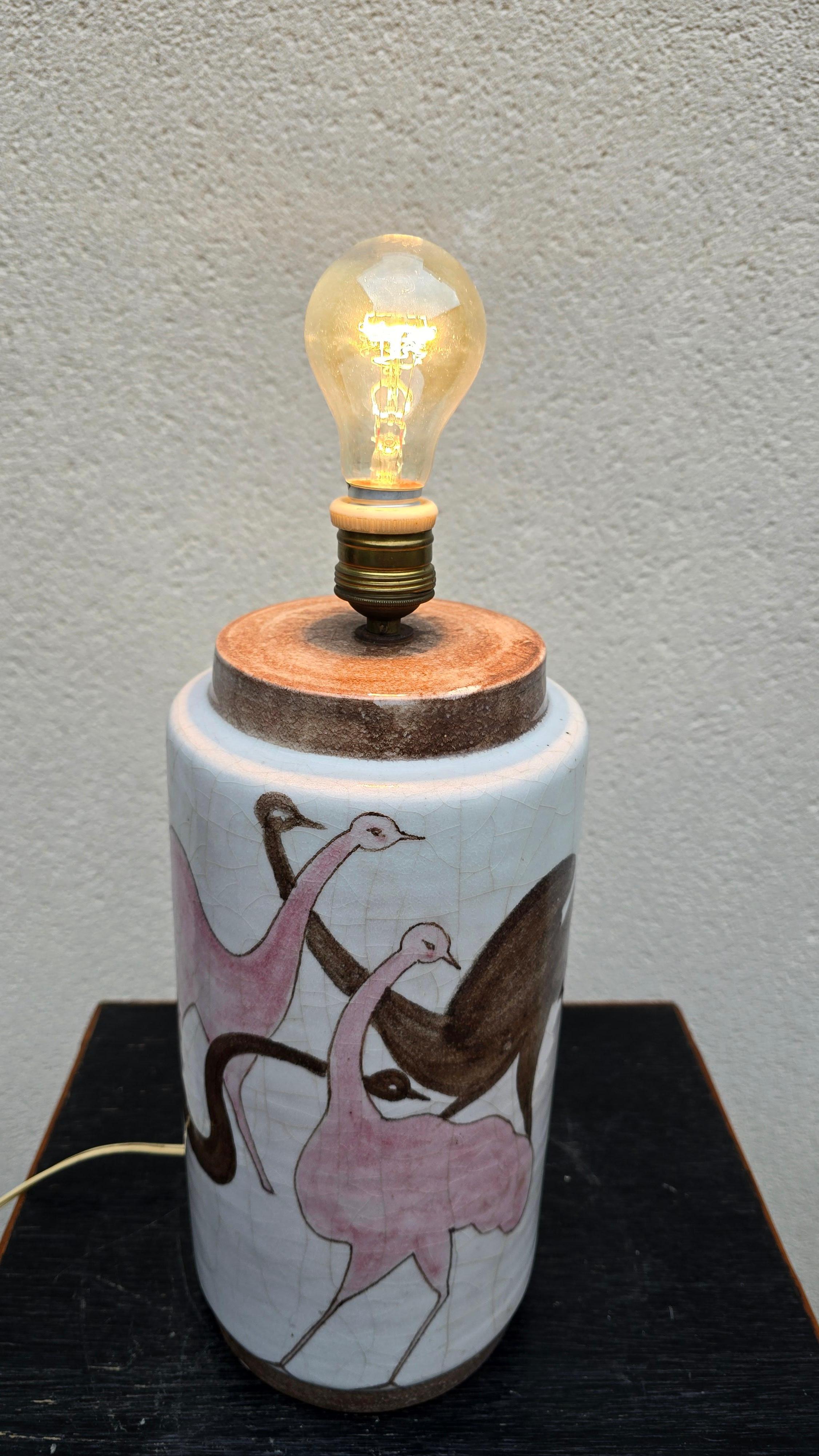 Italian Lamp Hand painted Ceramic with Ostriches, Salerno For Sale 5