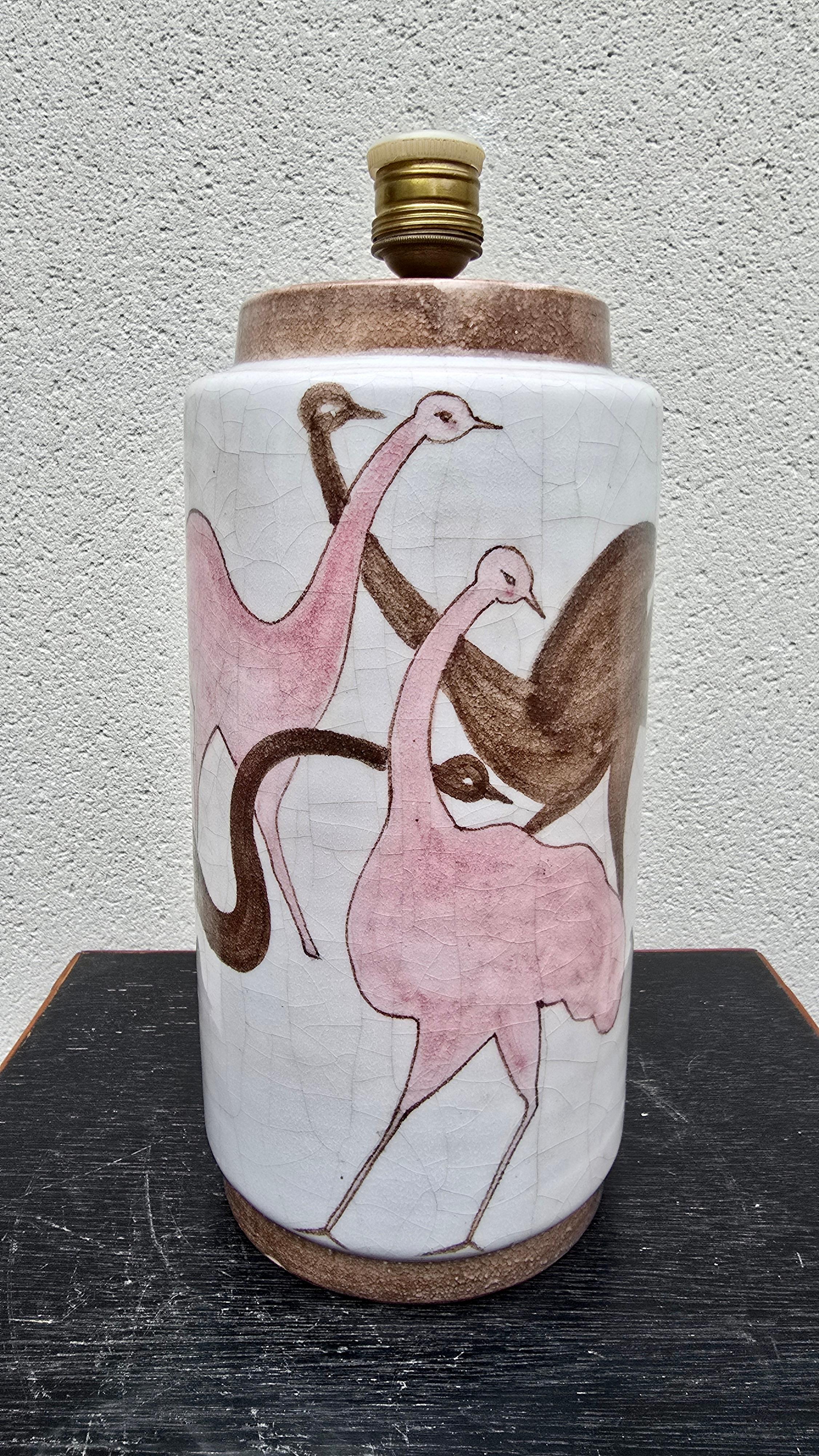Italian Lamp Hand painted Ceramic with Ostriches, Salerno In Good Condition For Sale In Antwerp, BE