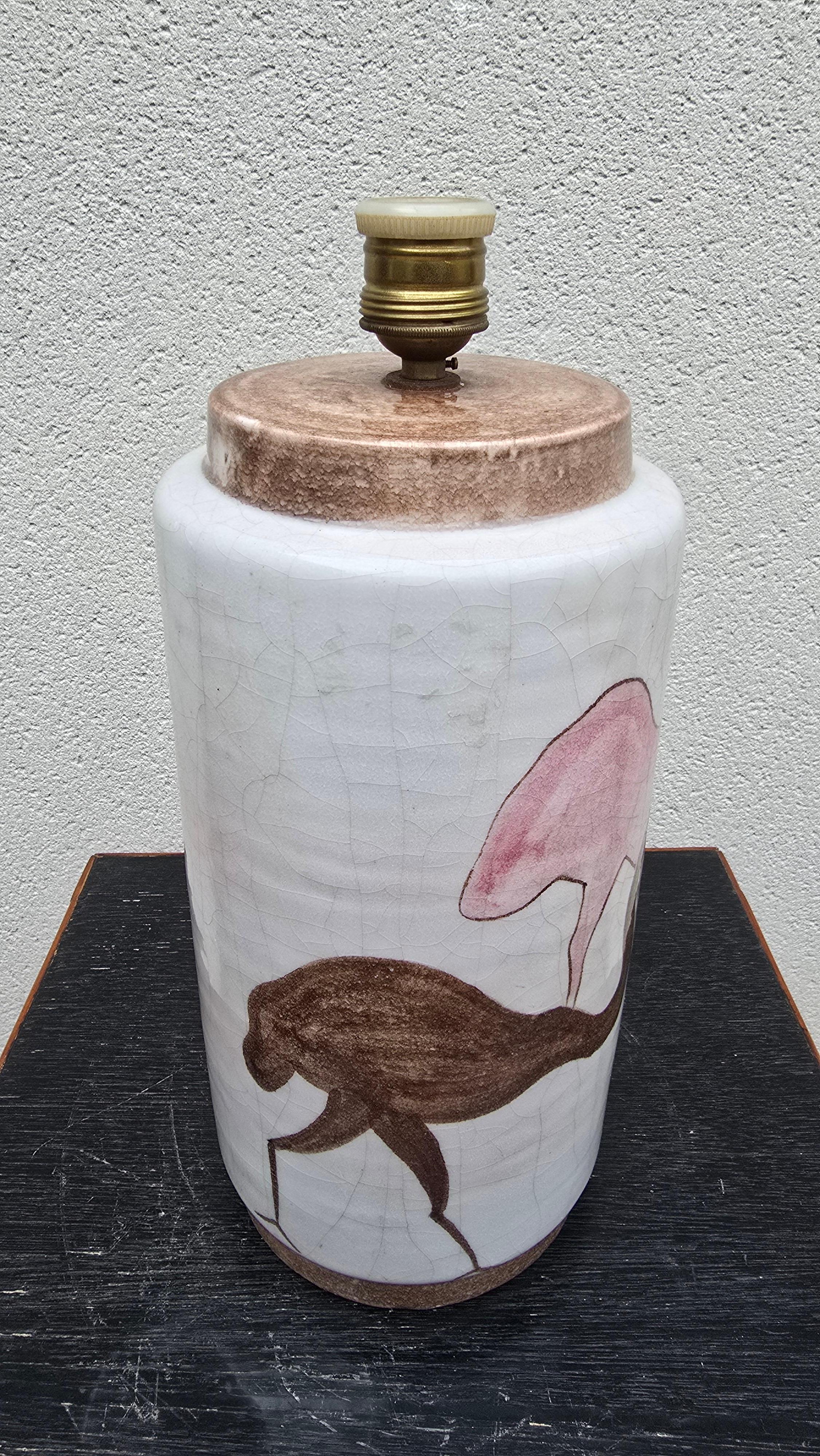 Italian Lamp Hand painted Ceramic with Ostriches, Salerno For Sale 2