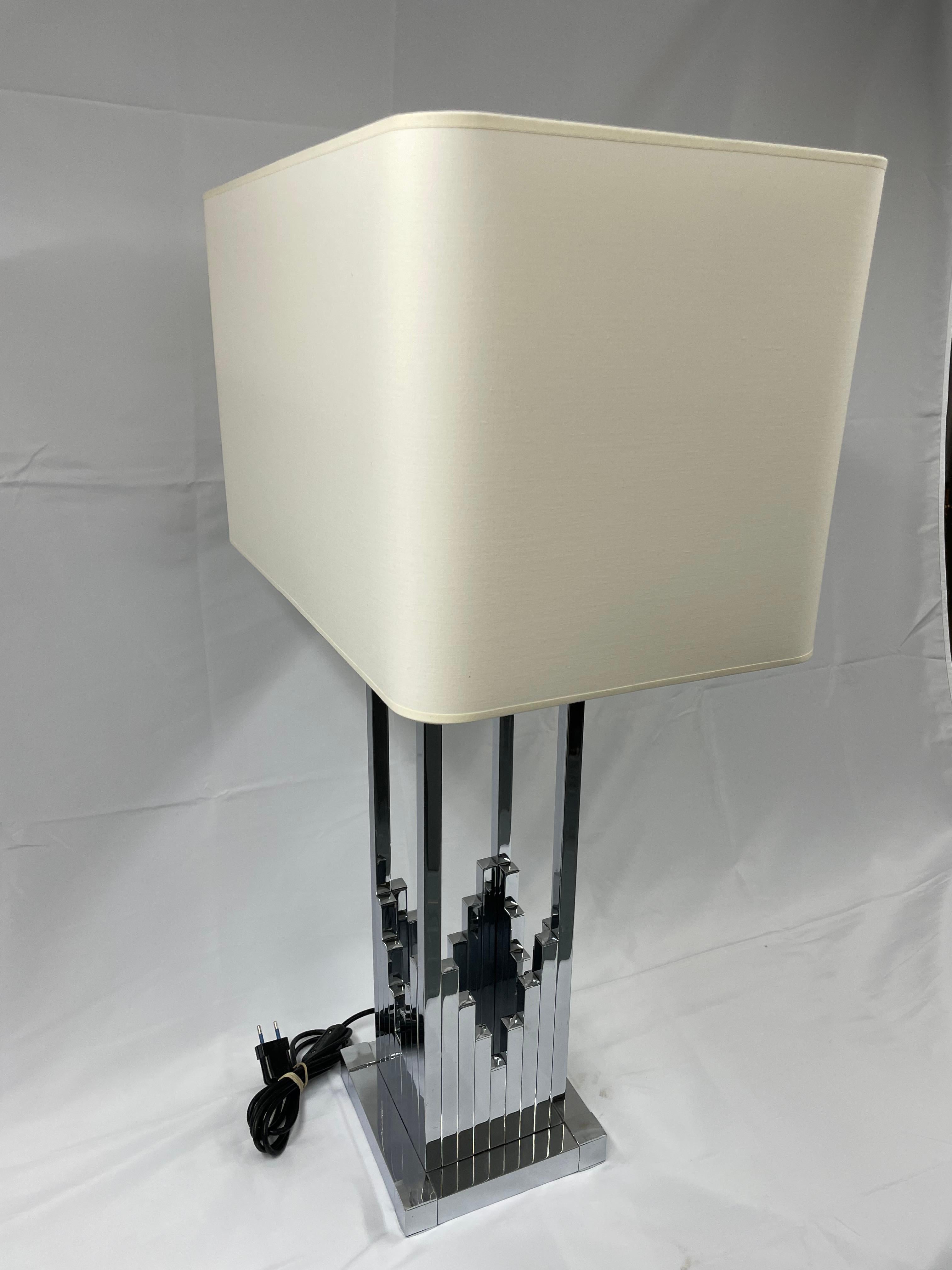 Italian Lamp in Chromed Steel Attributed Willy Rizzo, 70s In Excellent Condition For Sale In Saint-Ouen, FR