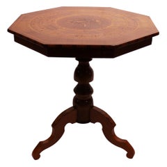 Italian Lamp Table of Handpolished Mahogany with Intarsia of Fruit Wood, 1880s